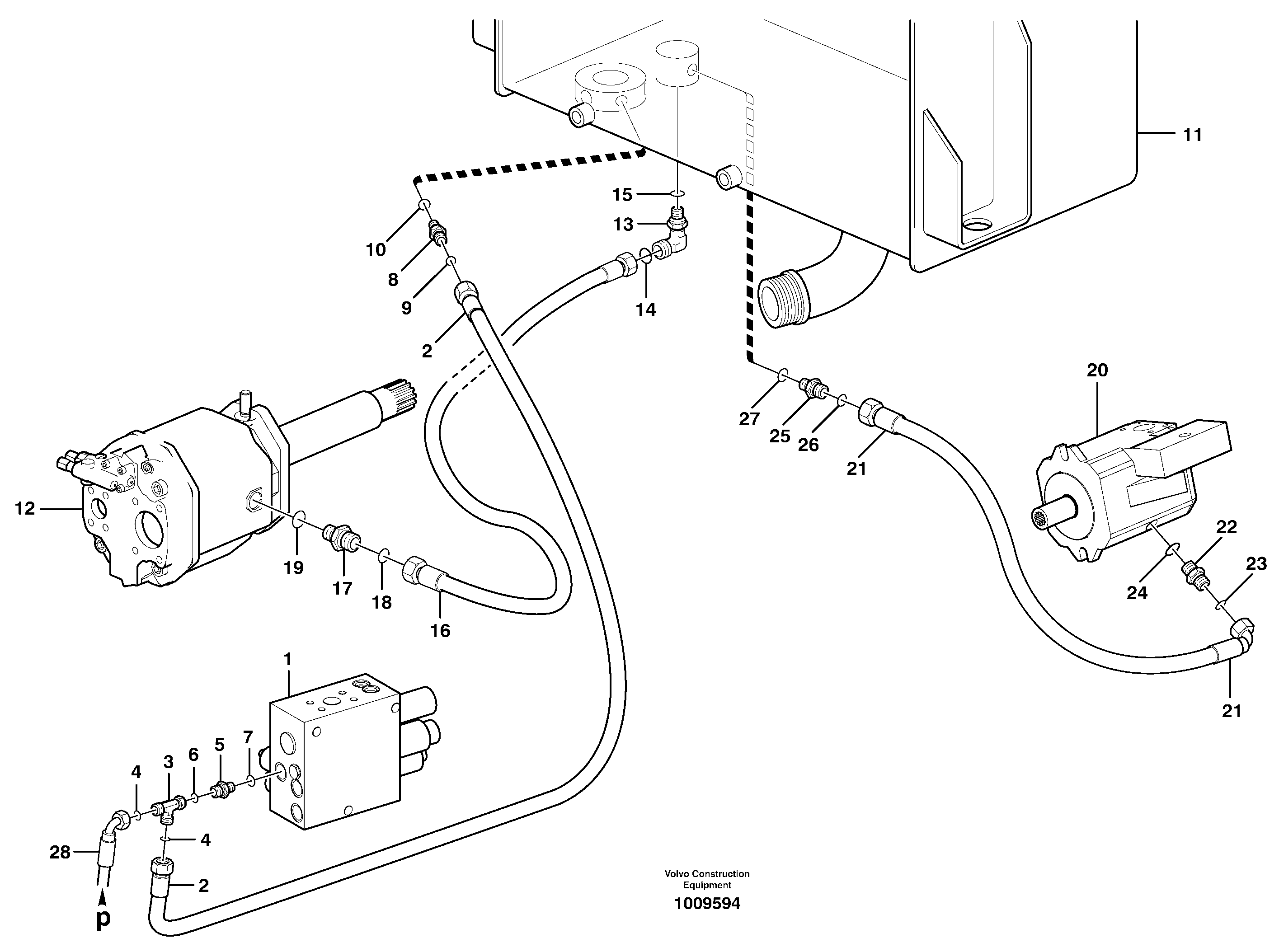 Hydraulic system, return line  STD, OPEN ROPS — volvo parts diagram