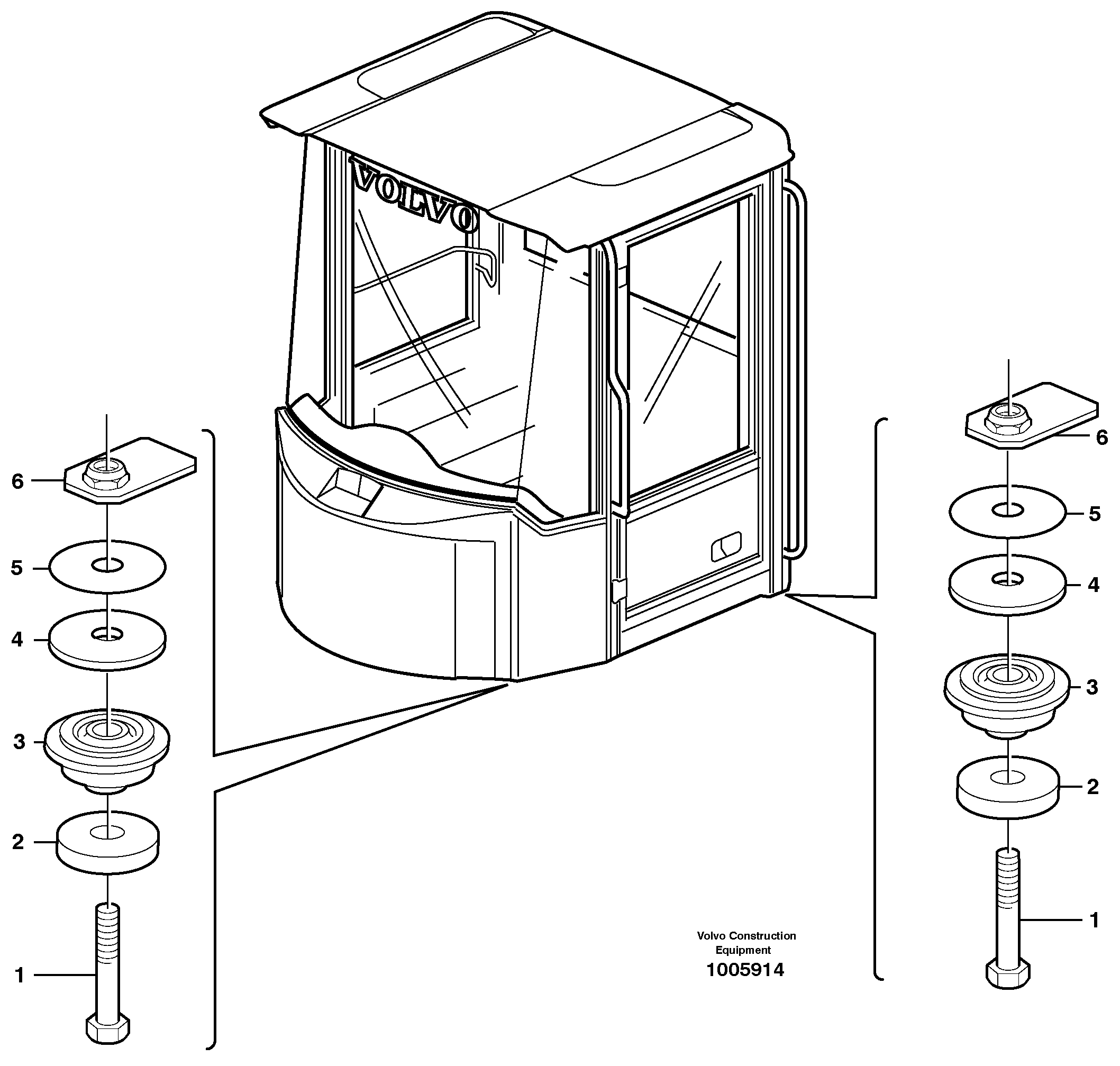 Driver's cab, mounting block STD, OPEN ROPS — volvo parts diagram
