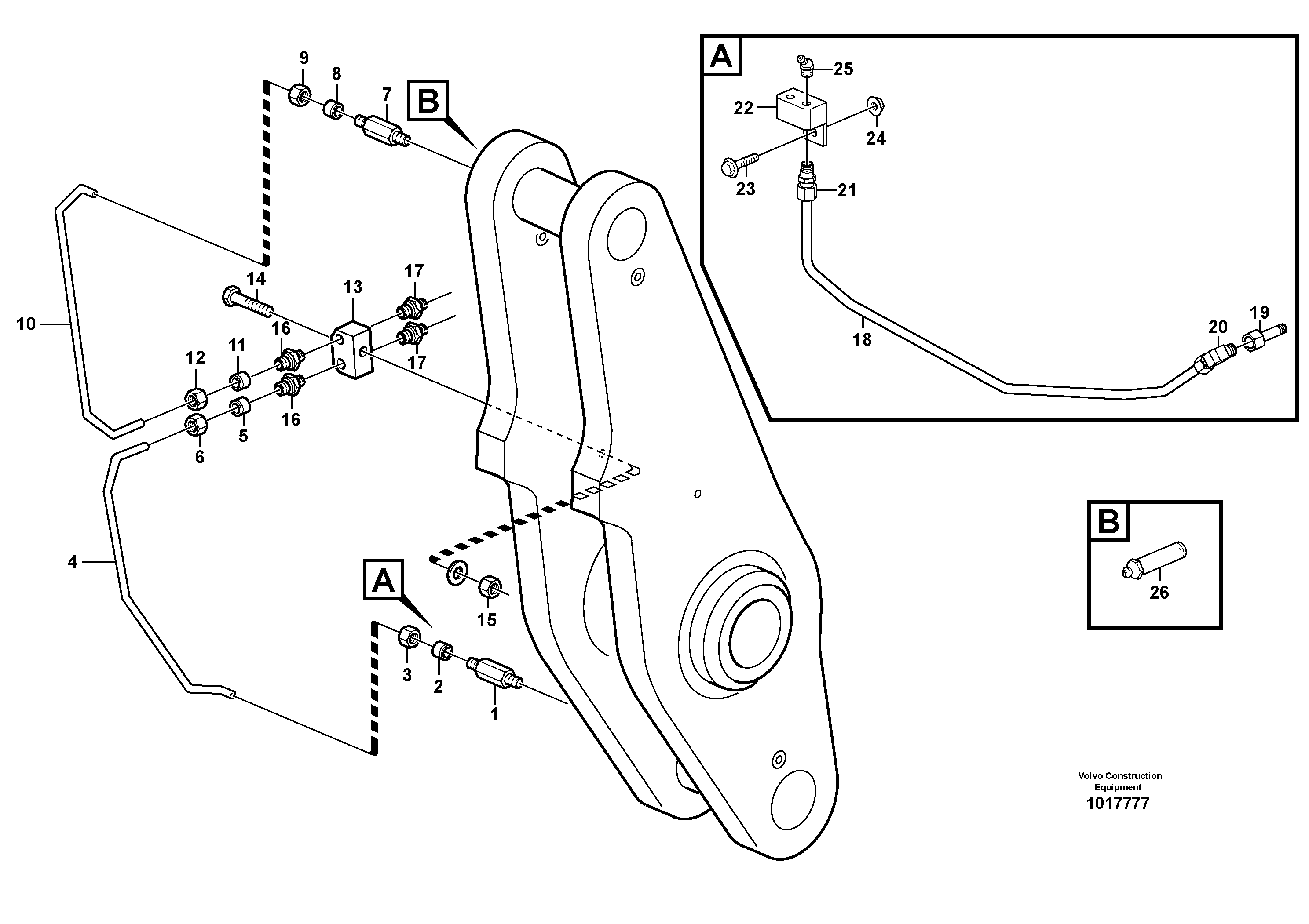 Extended lube points for lift arm system — volvo parts diagram