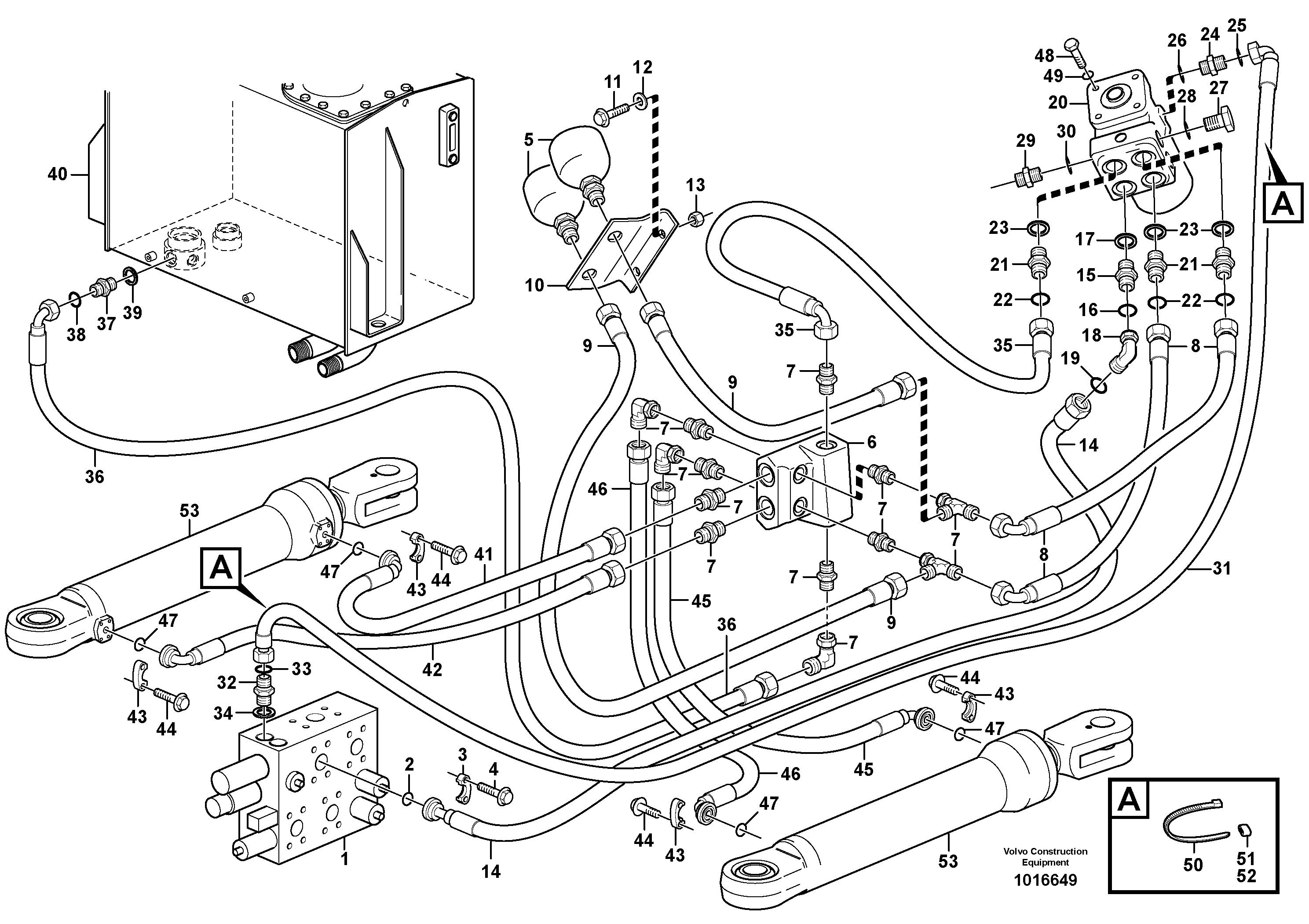 Steering system, pressure and return lines  S/N - 20837, - 66464 USA, - 70887 BRA, - 42187 IRN — volvo parts diagram