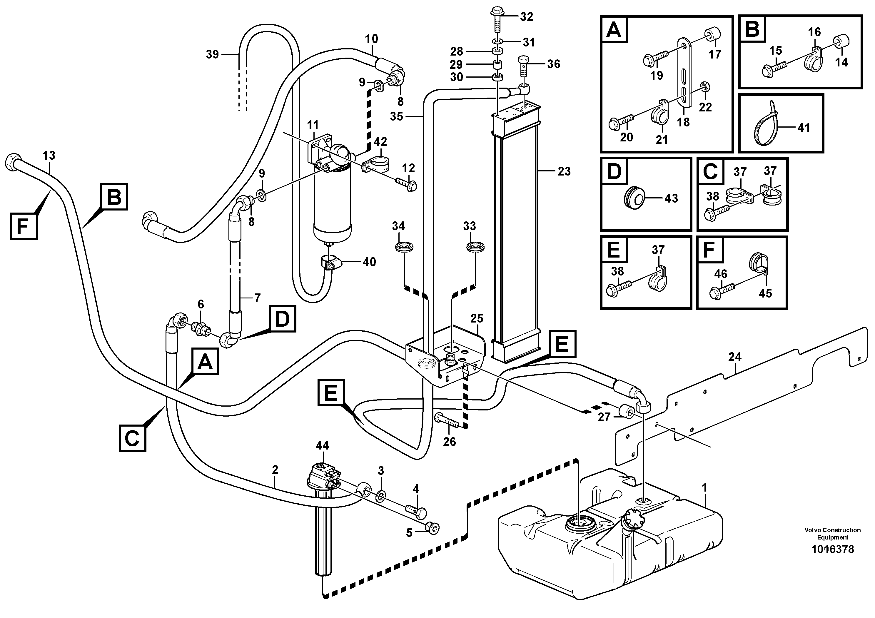 Fuel pipes, fuel tank - injection pump SER NO - 20004 — volvo parts diagram