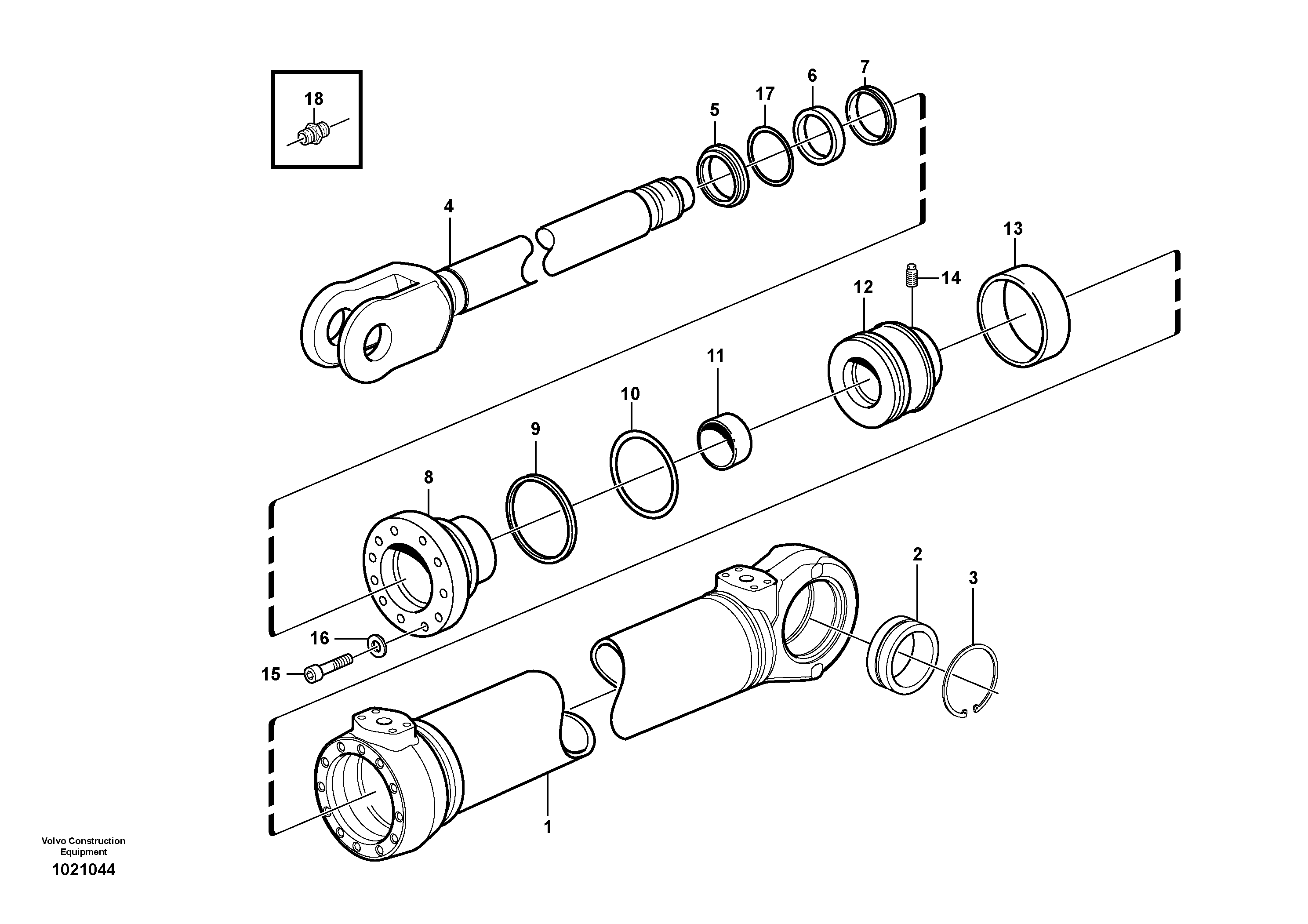 Hydraulic cylinder  STD, OPEN ROPS — volvo parts diagram