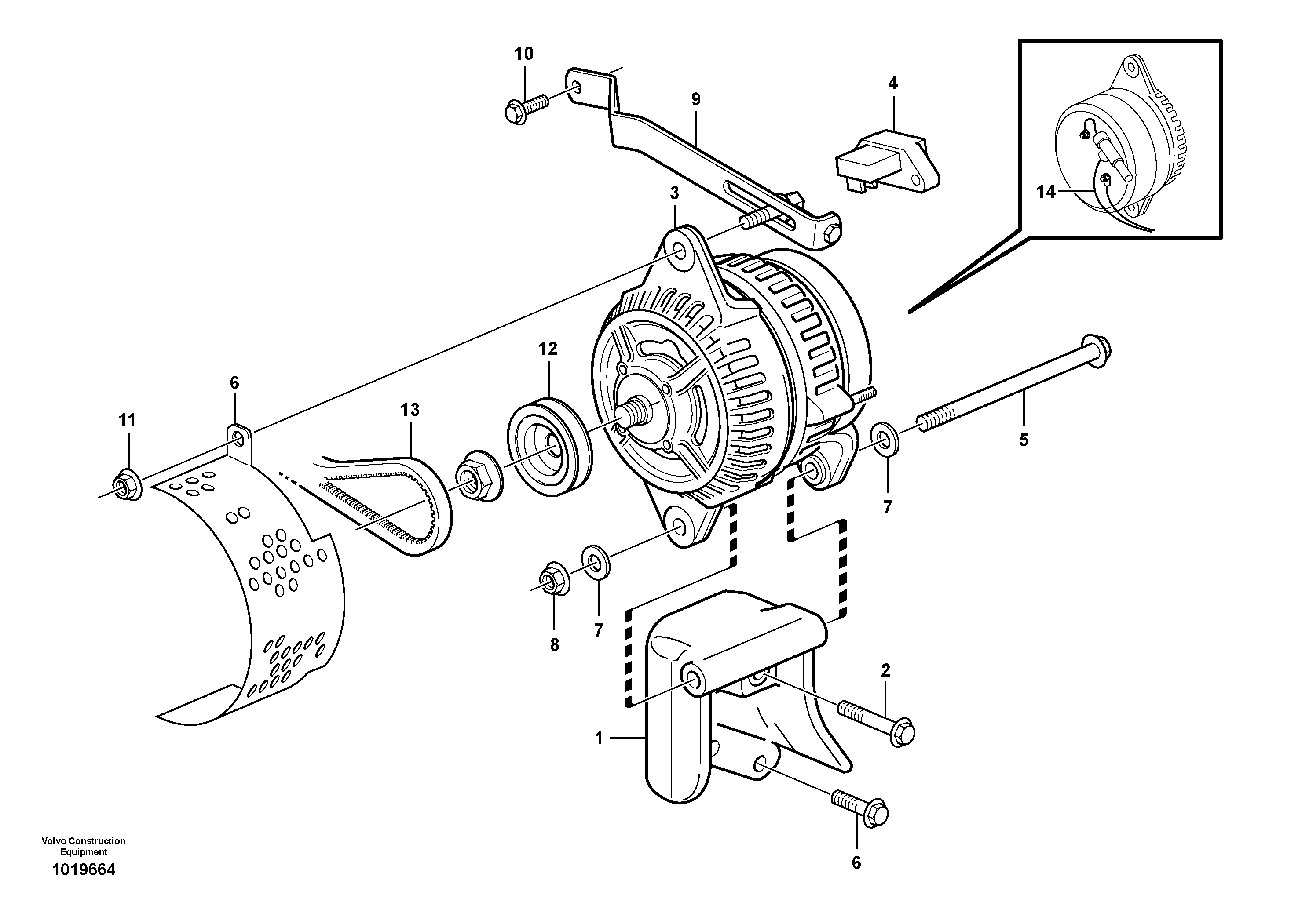 Alternator with assembling details S/N 21534 -, S/N 67039 - USA, S/N 71010 - BRA — volvo parts diagram