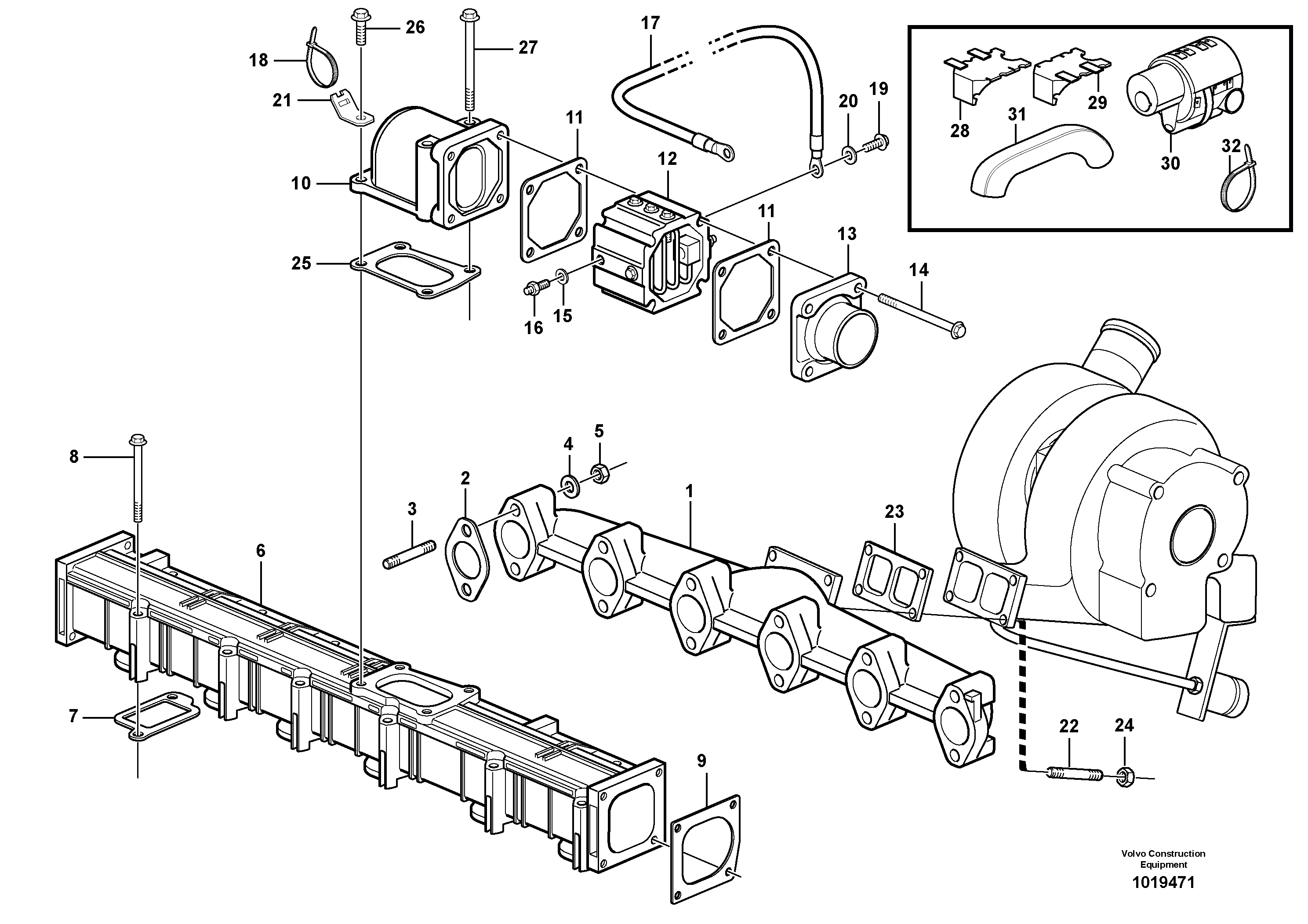 Inlet manifold and exhaust manifold — volvo parts diagram