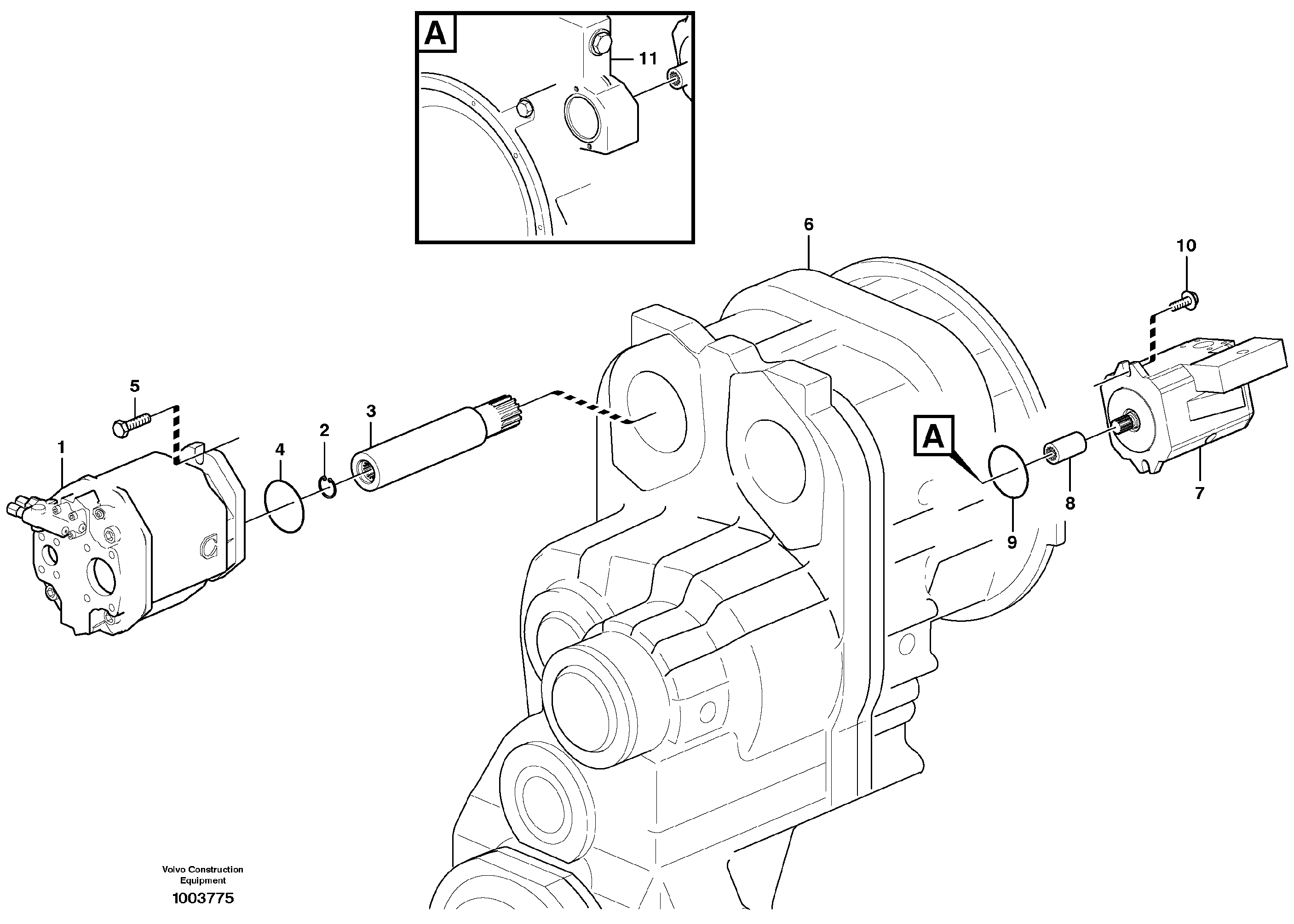 Hydraulic pump with fitting parts  STD, OPEN ROPS — volvo parts diagram