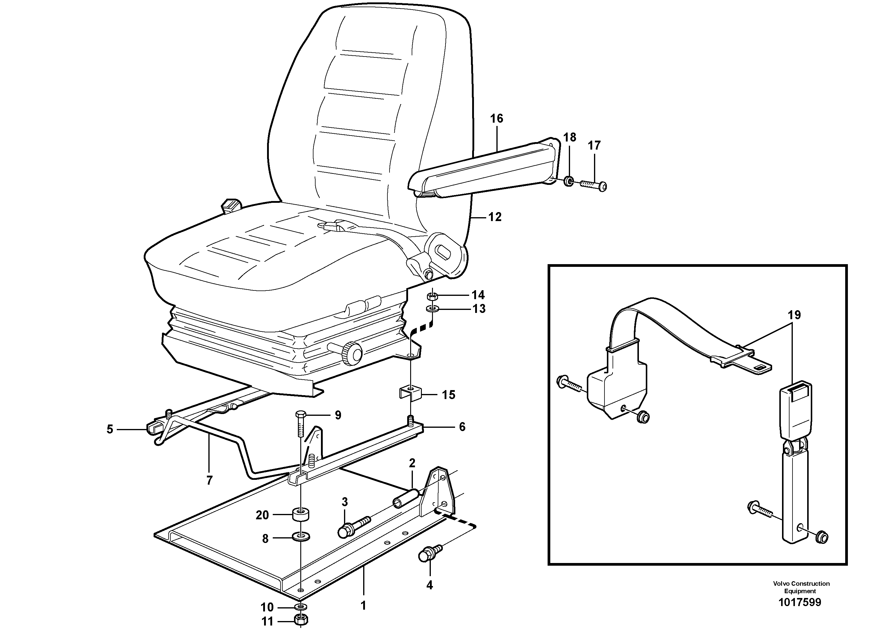 Operator seat with fitting parts — volvo parts diagram