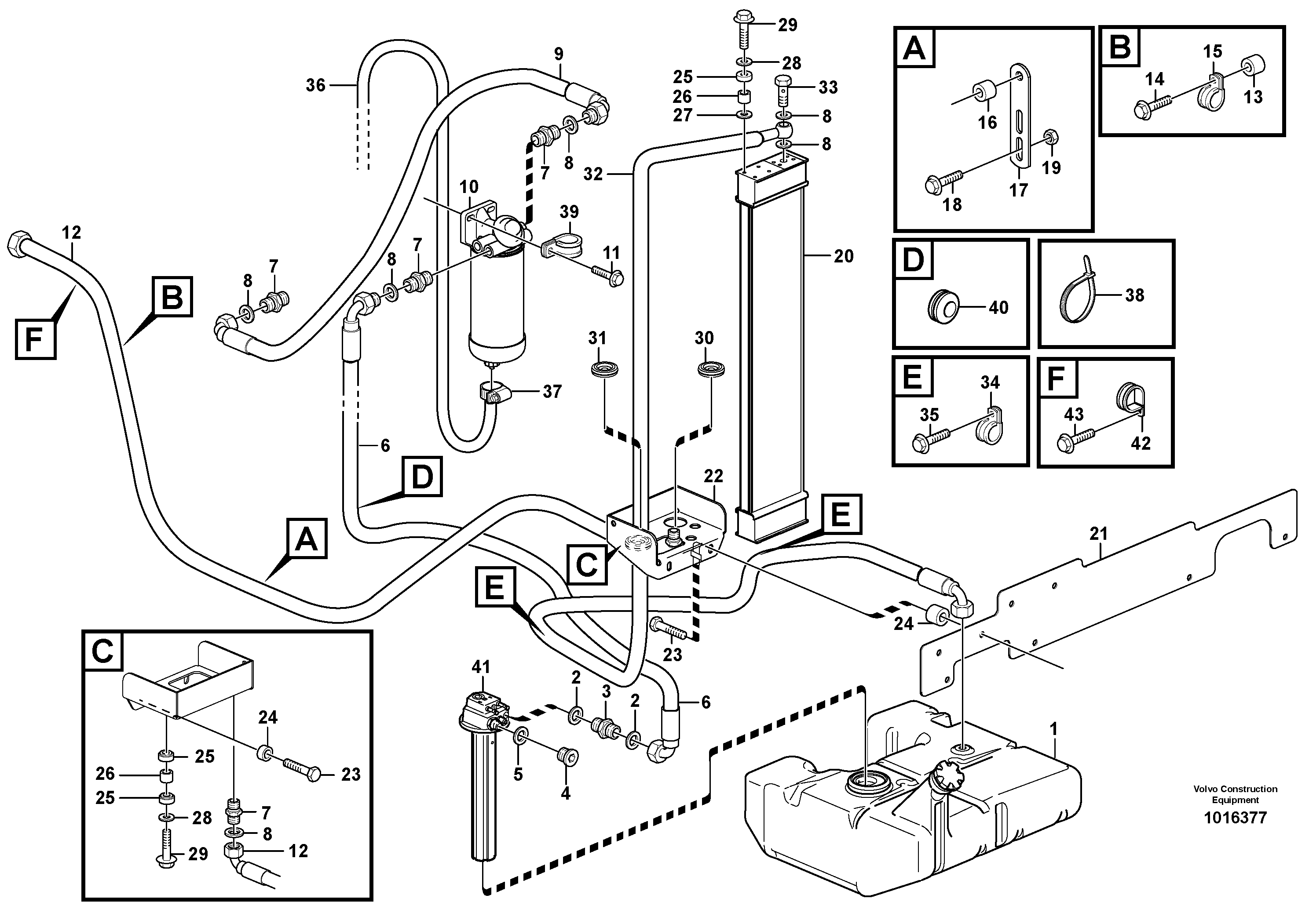 Fuel pipes, fuel tank - injection pump S/N 20005 -, S/N 70801 - BRAZIL, OPEN ROPS, IRN — volvo parts diagram