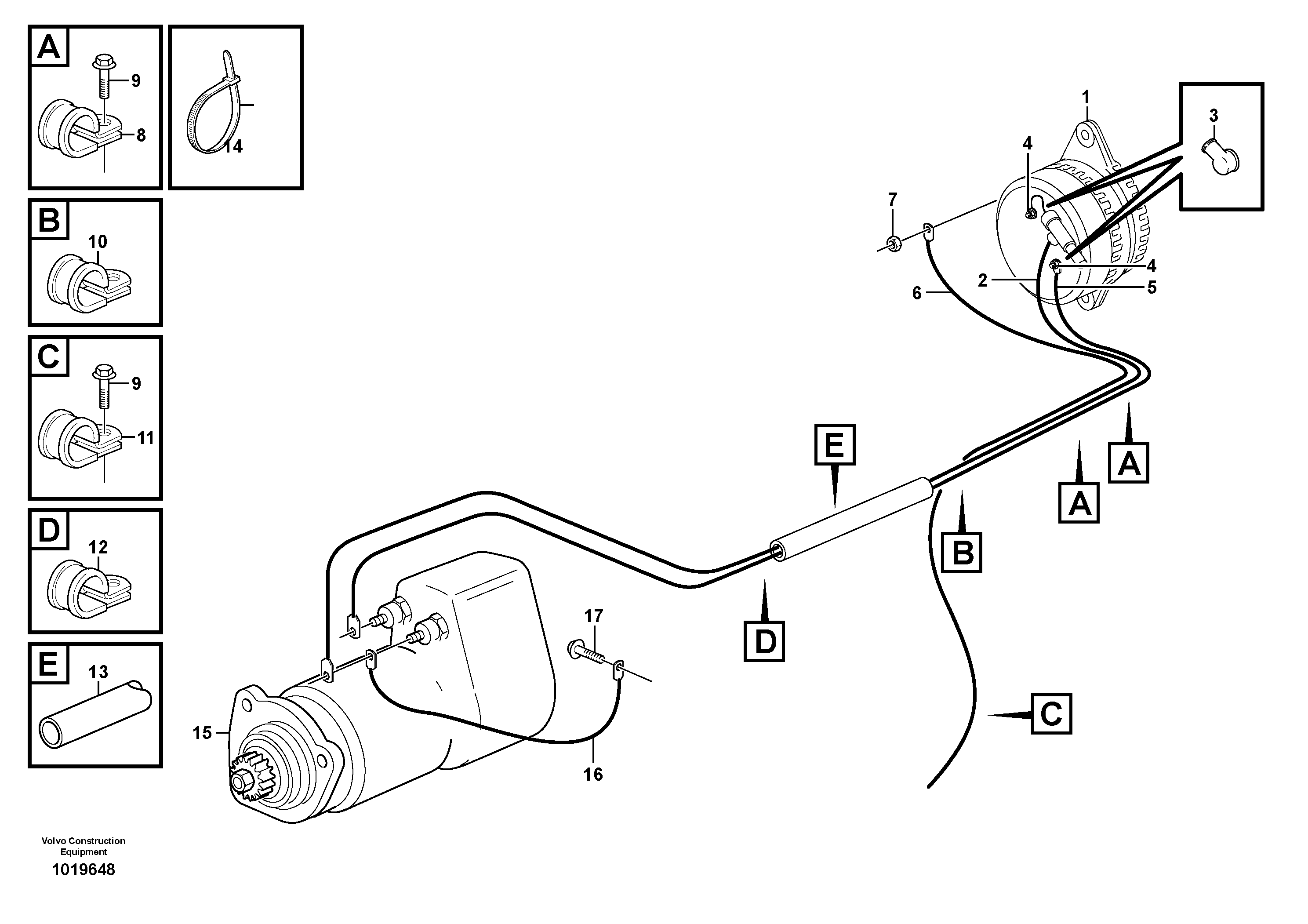 Cable harness, alternator  S/N 21534 -, S/N 67039 - USA, S/N 71010 - BRA — volvo parts diagram