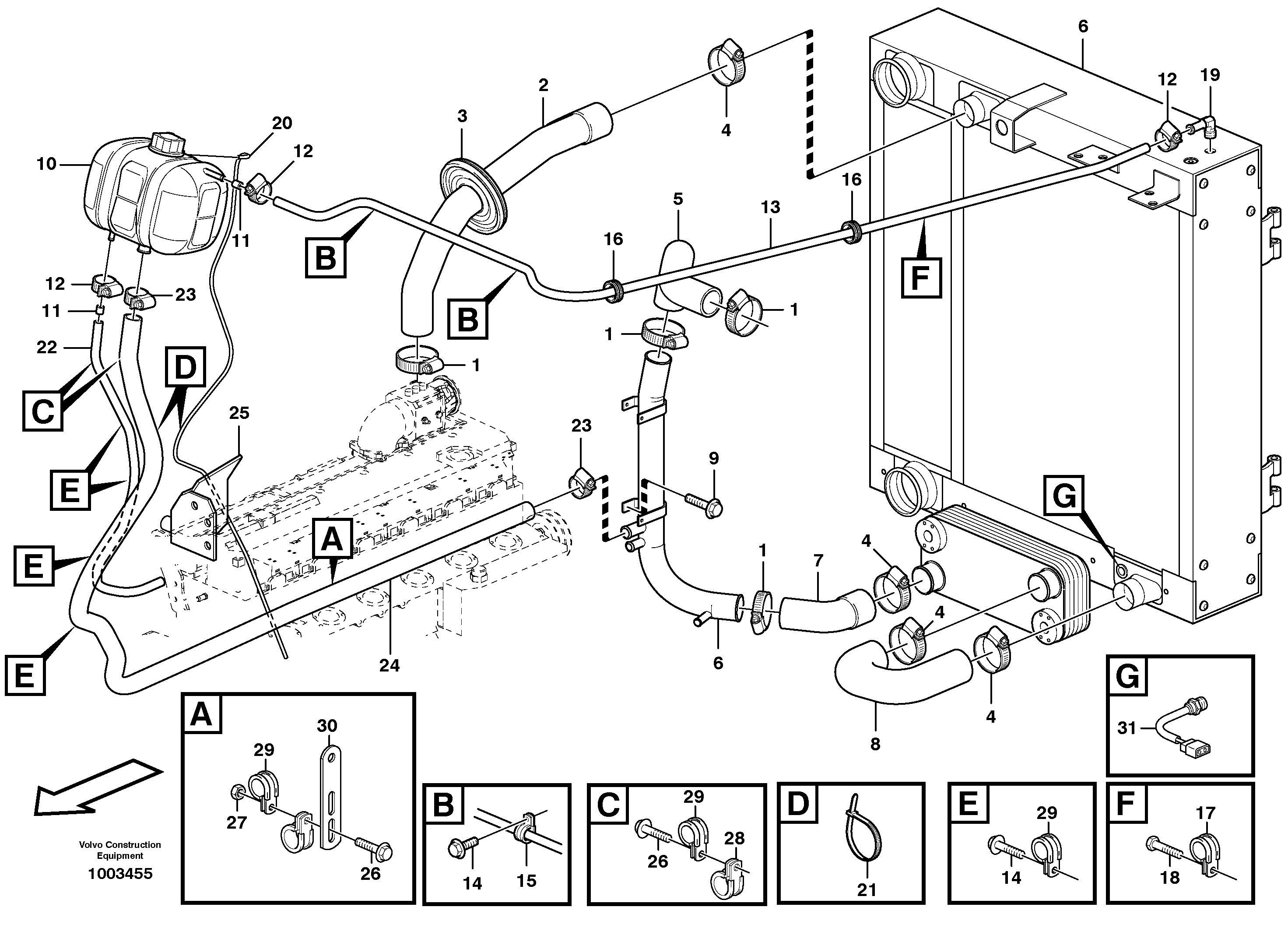 Cooling system  STD, OPEN ROPS — volvo parts diagram