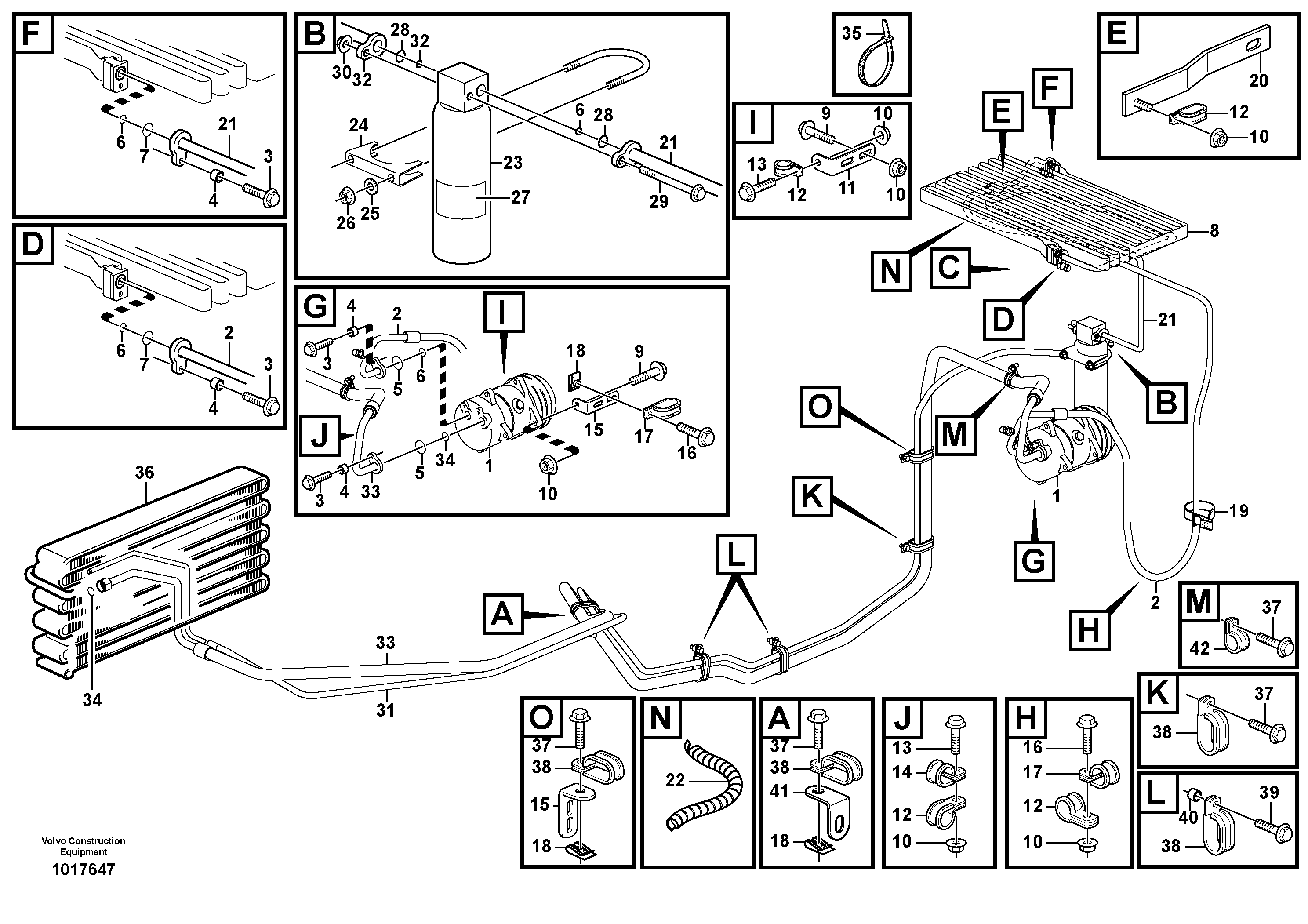 Assembly of hose: evaparator, receiver drier and condenser.  80813, 80868, 82323, 82772, 82773 — volvo parts diagram