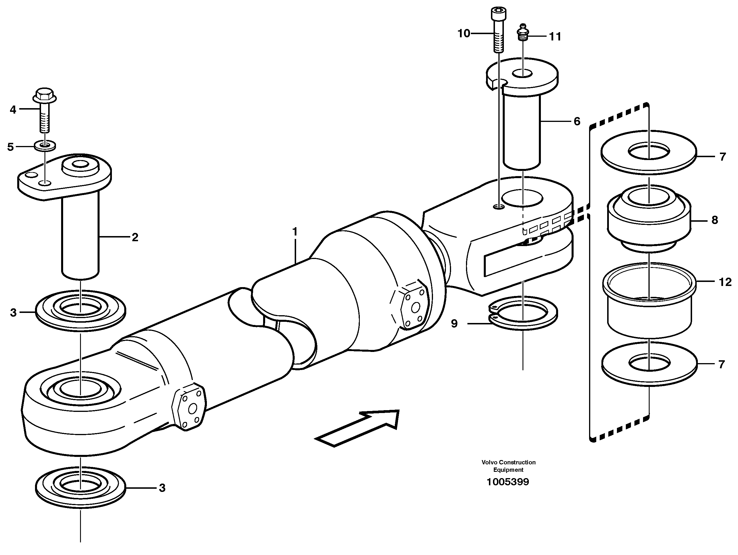Hydraulic cylinder with fitting parts  STD, OPEN ROPS — volvo parts diagram