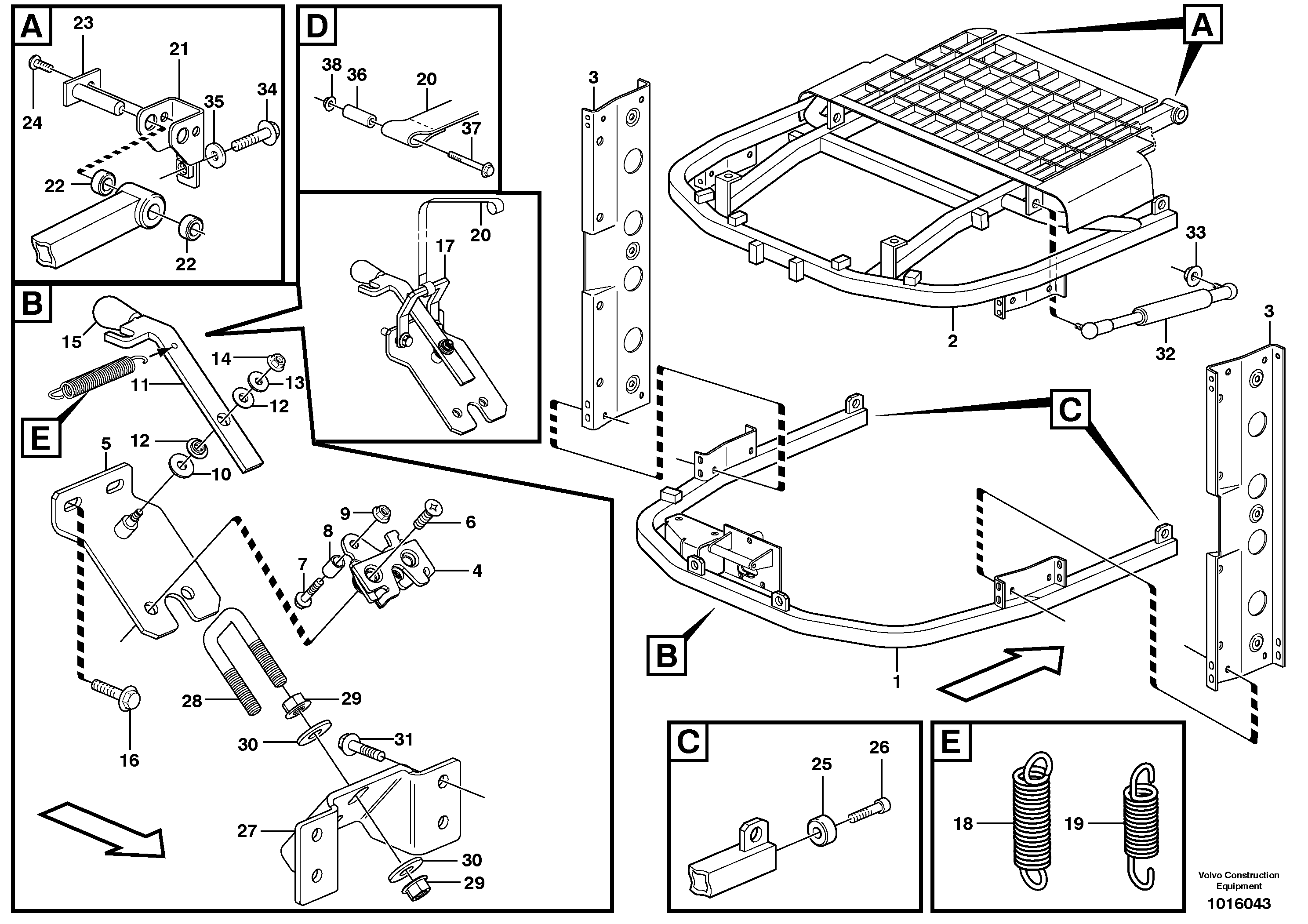 Radiator casing, support  S/N 21158 -, 66713 - USA, 70950 - BRA, 42288 - IRN — volvo parts diagram