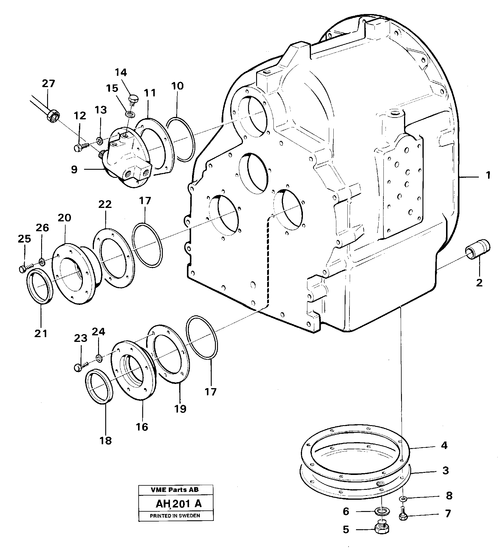 Clutch housing with fitting parts — volvo parts diagram