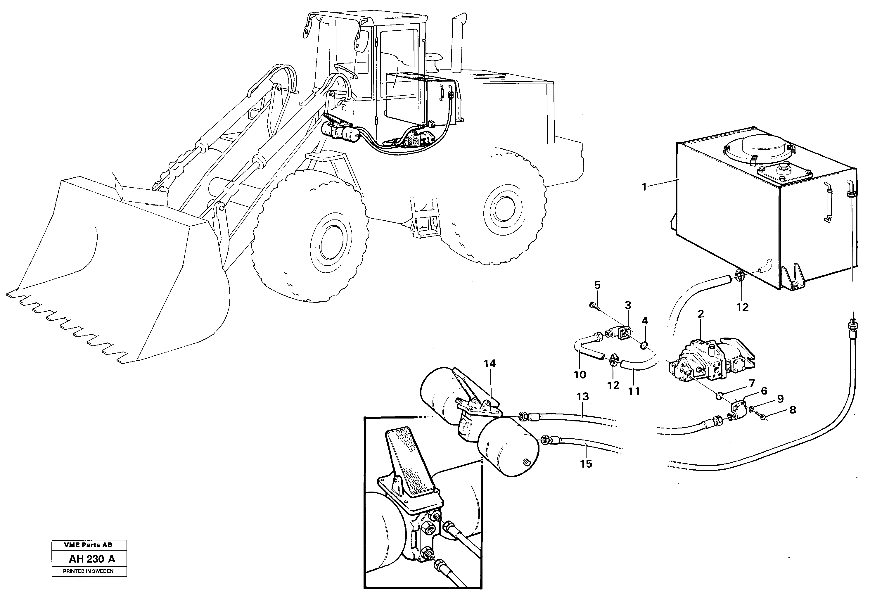 Brake hoses: Tank - pump - footbrake valve  SER NO - 11228, SER NO - 61100 USA — volvo parts diagram
