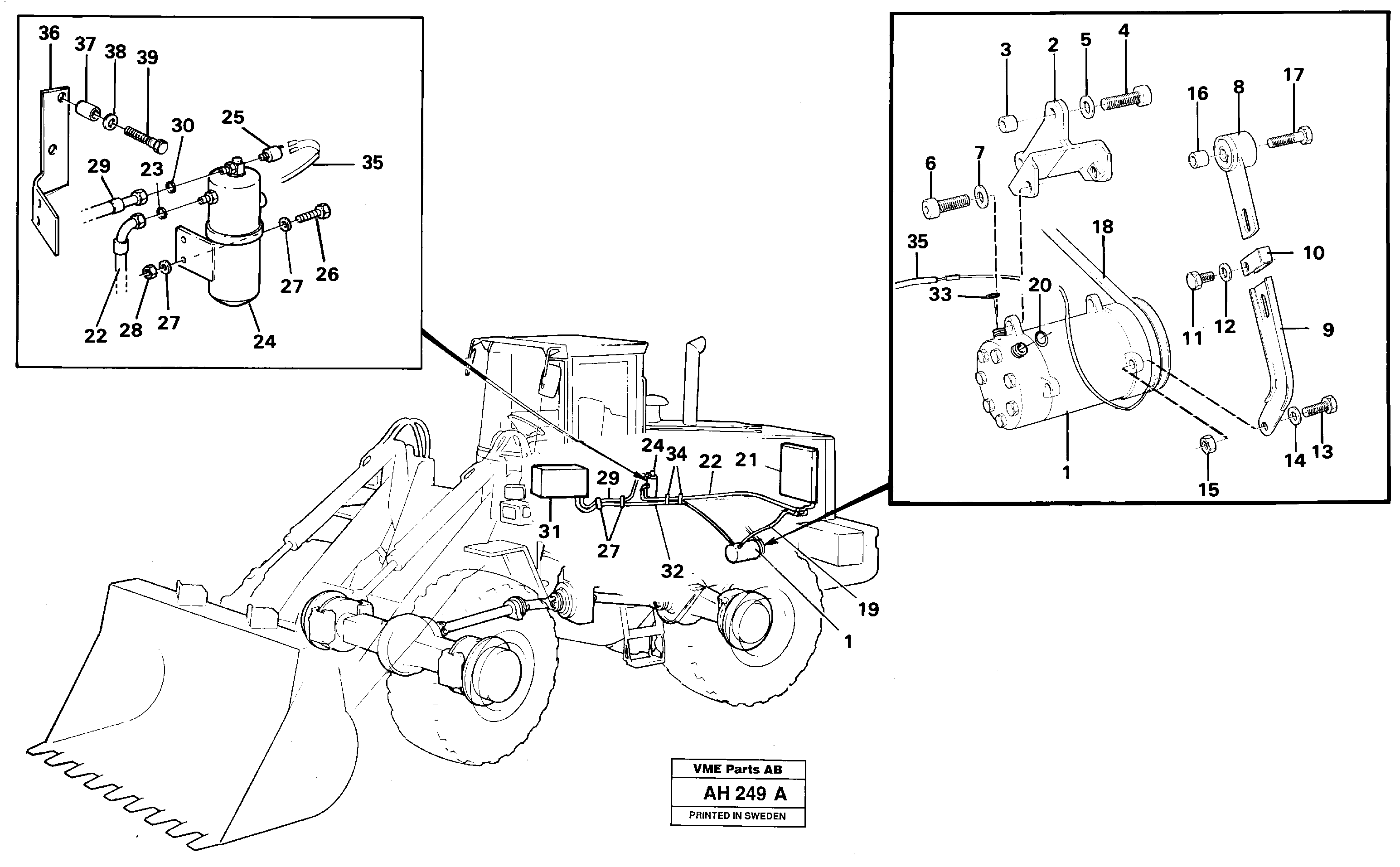 Air-compressor with fitting parts  91873 — volvo parts diagram
