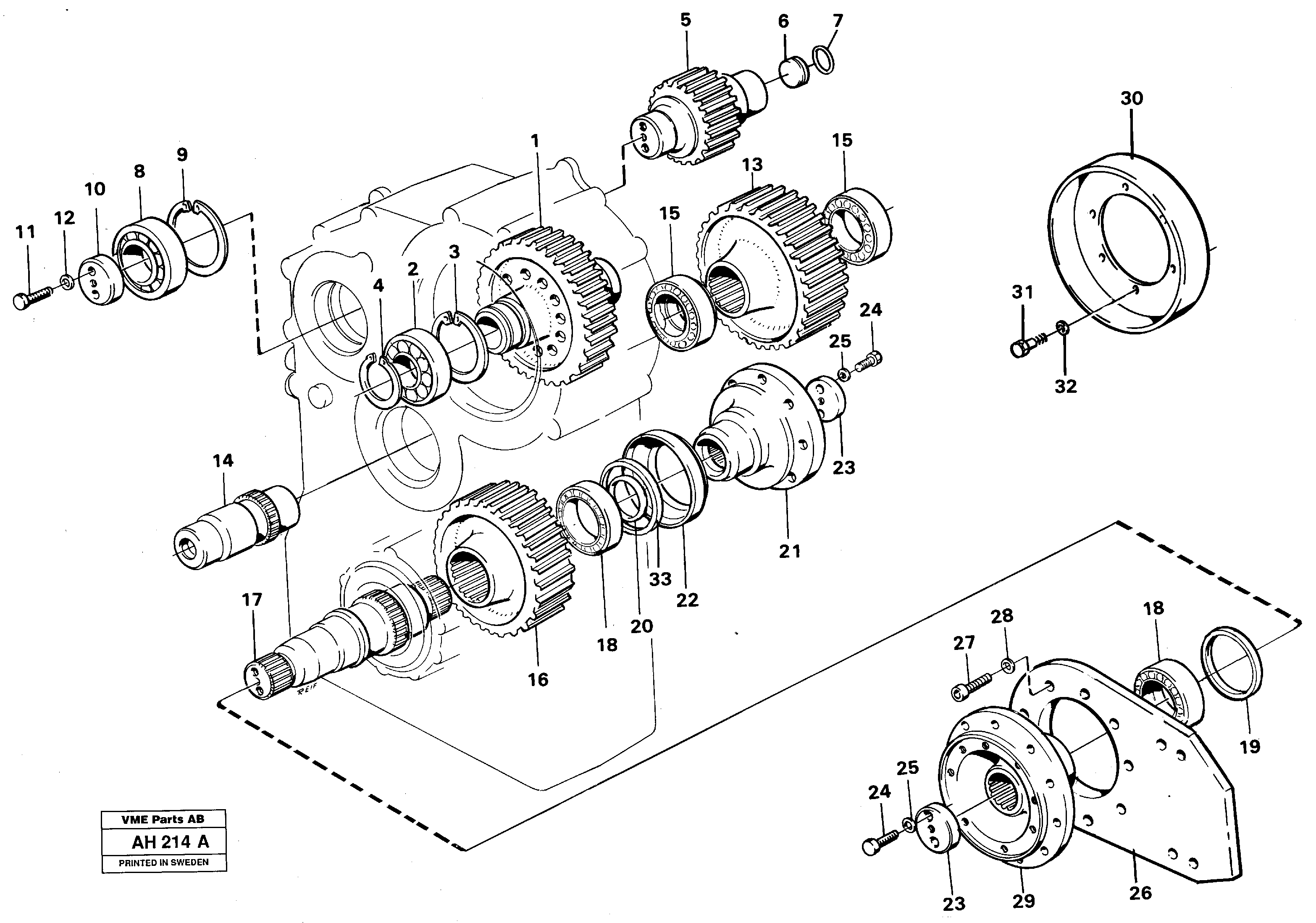 Transfer gearbox gears and shafts — volvo parts diagram
