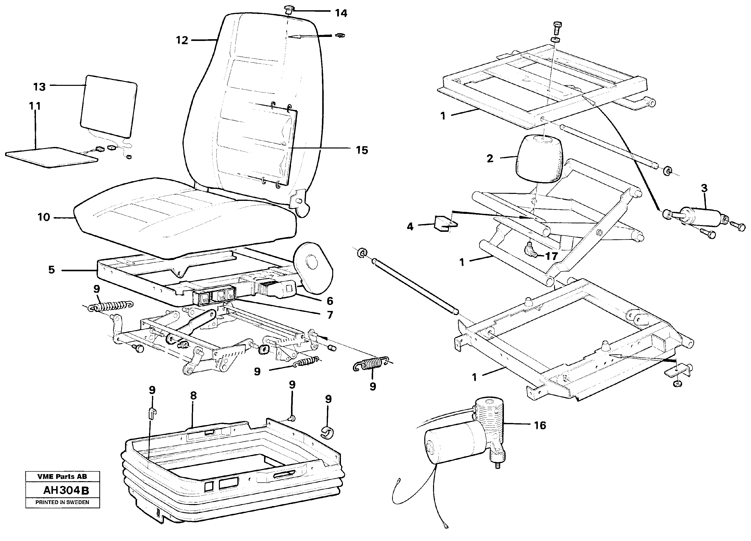 Operator's seat, Heated, Air Suspensioned. 92075, 92196 — volvo parts diagram