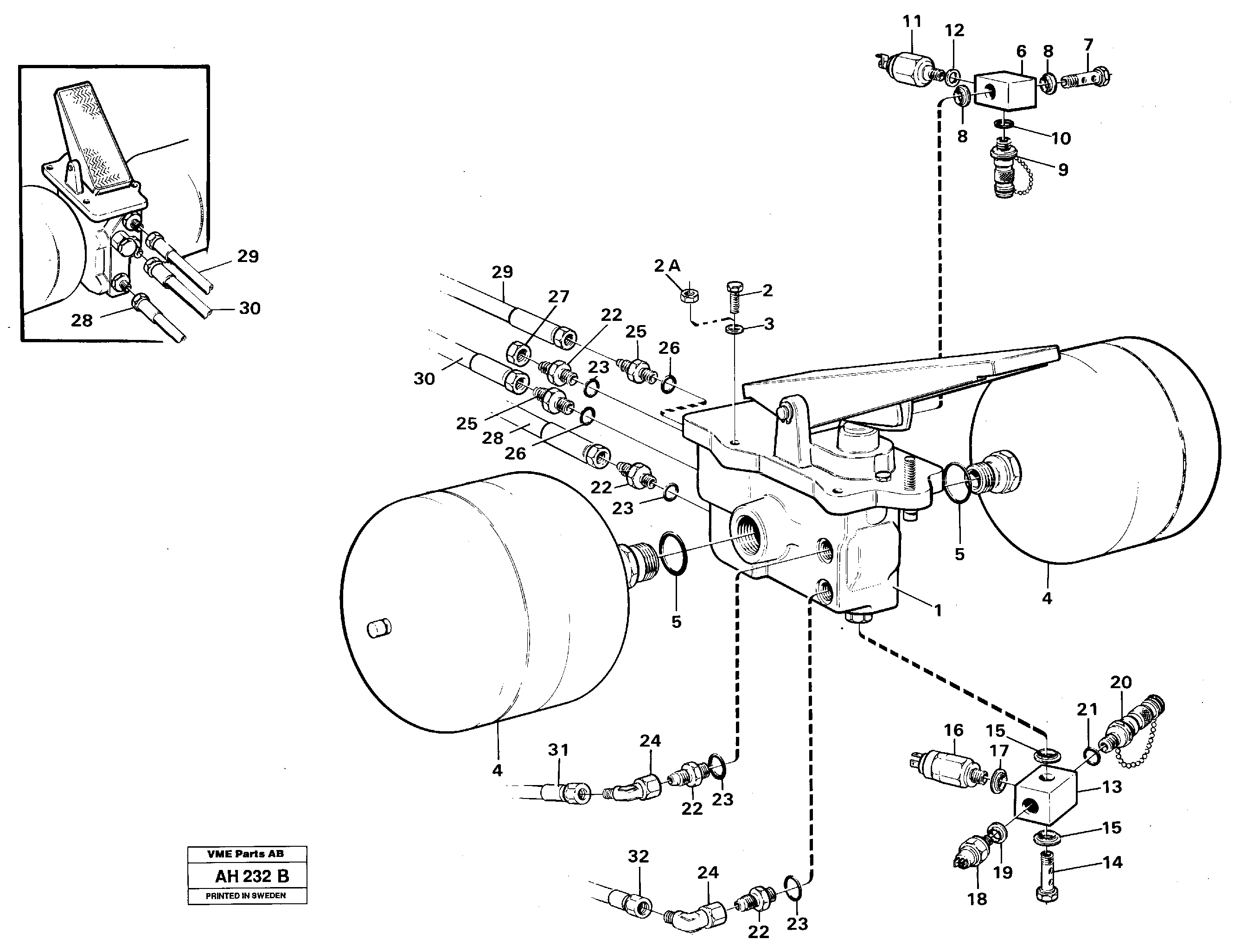 Foot brake valve with clutches — volvo parts diagram