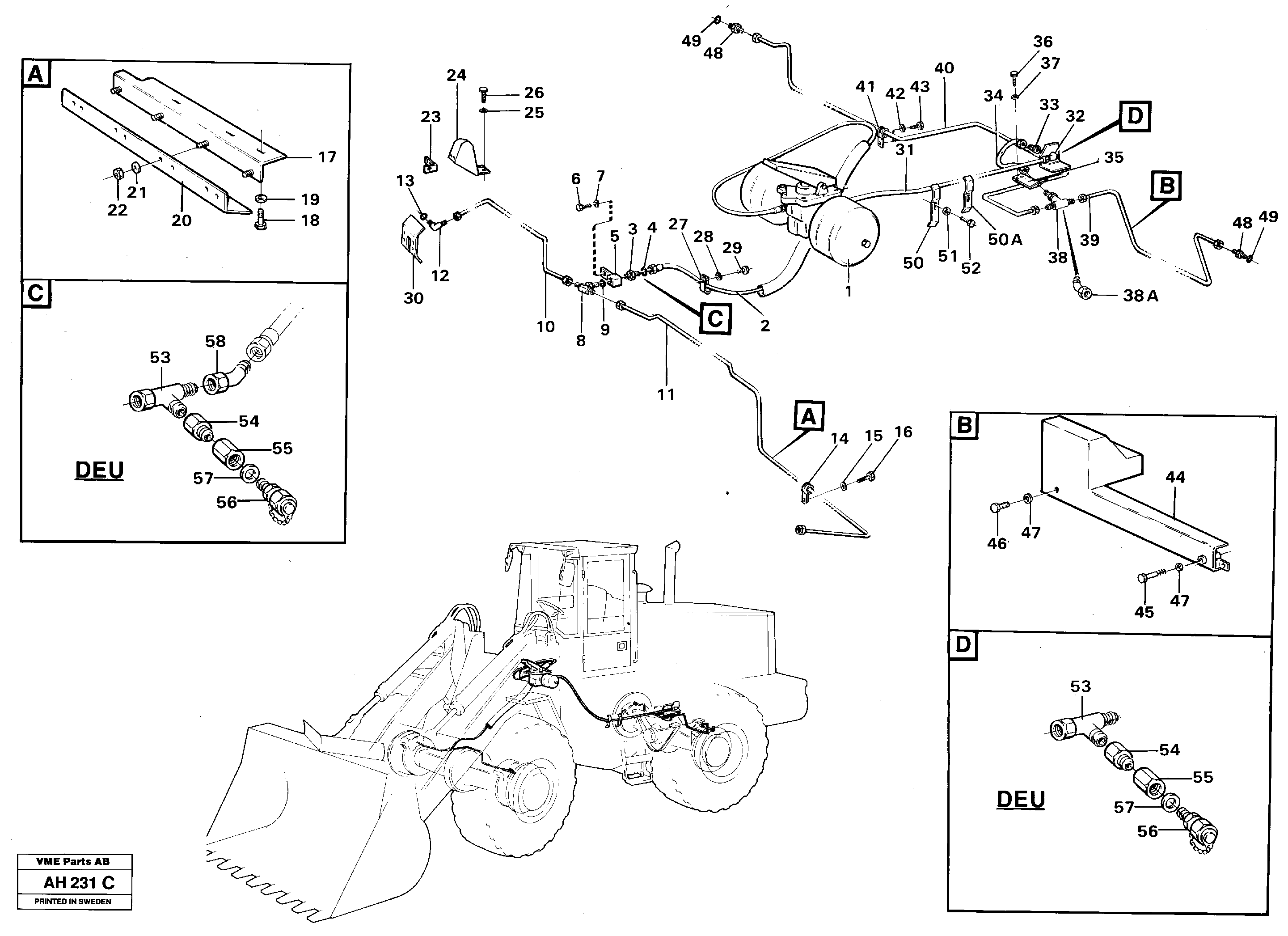 Brake pipes: footbrake valve - front- and rear axle. — volvo parts diagram