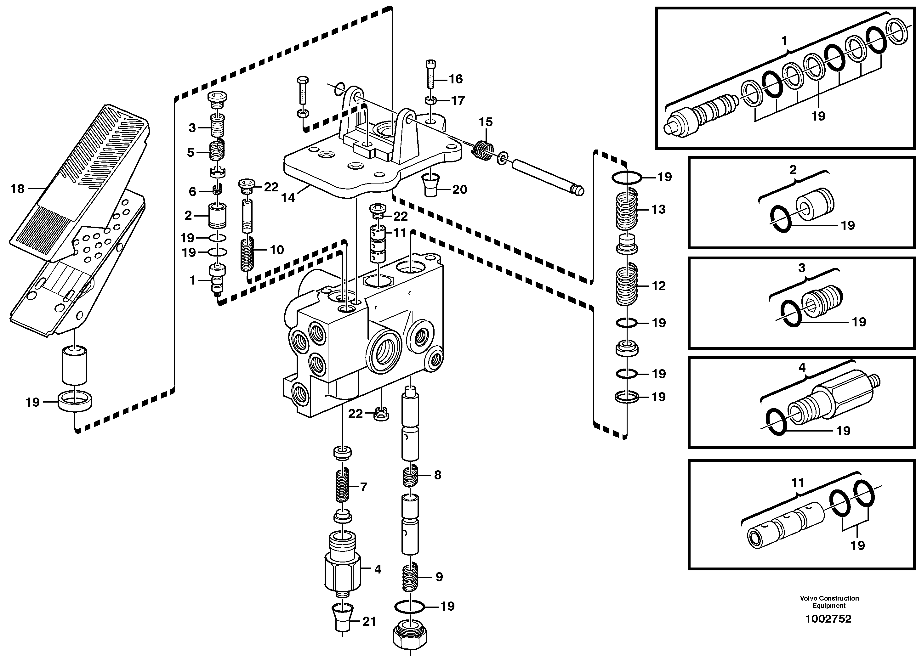 Footbrake valve  SER NO 12200 -, SER NO 61488 -, USA — volvo parts diagram