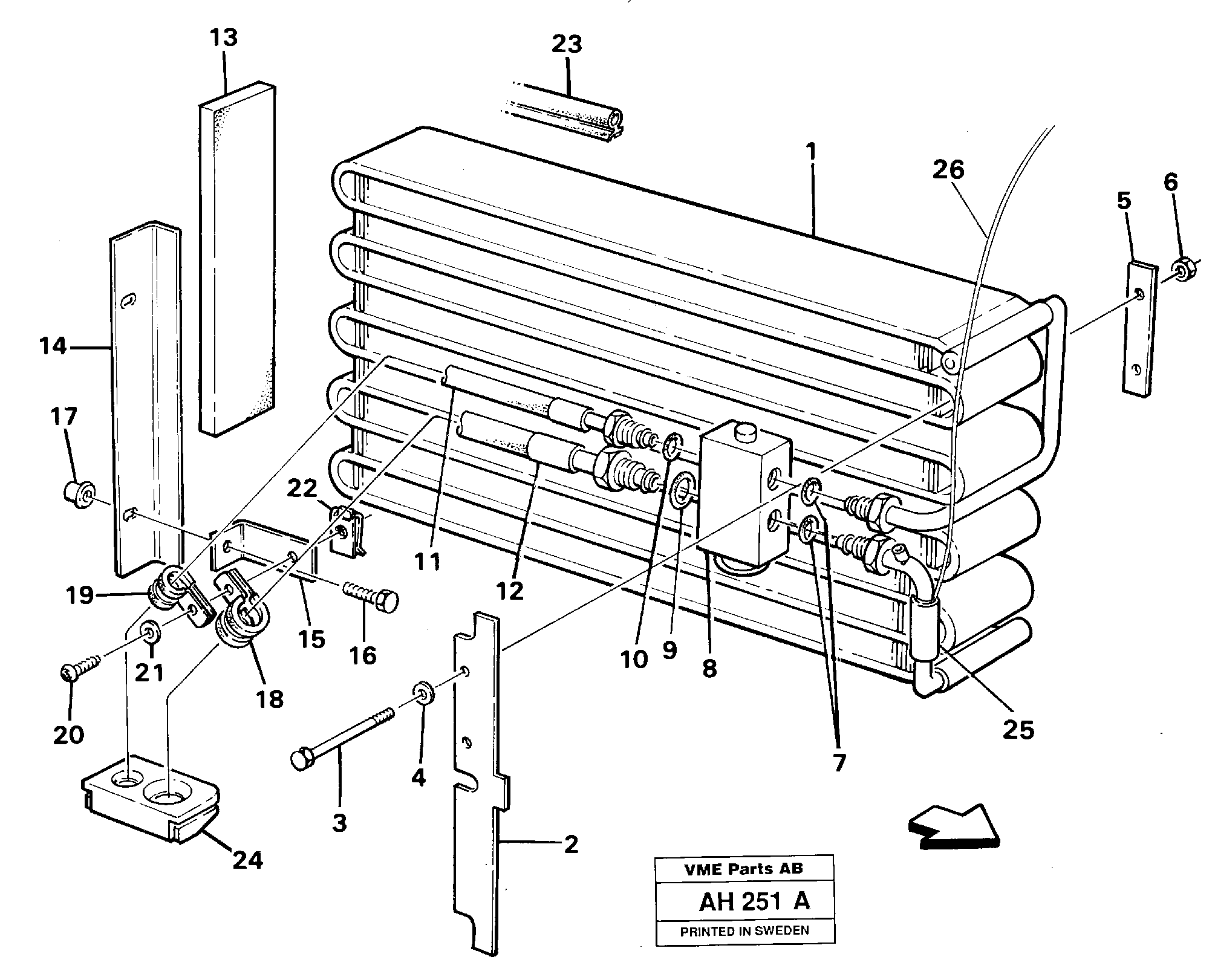 Evaporator with fitting parts  91873 — volvo parts diagram