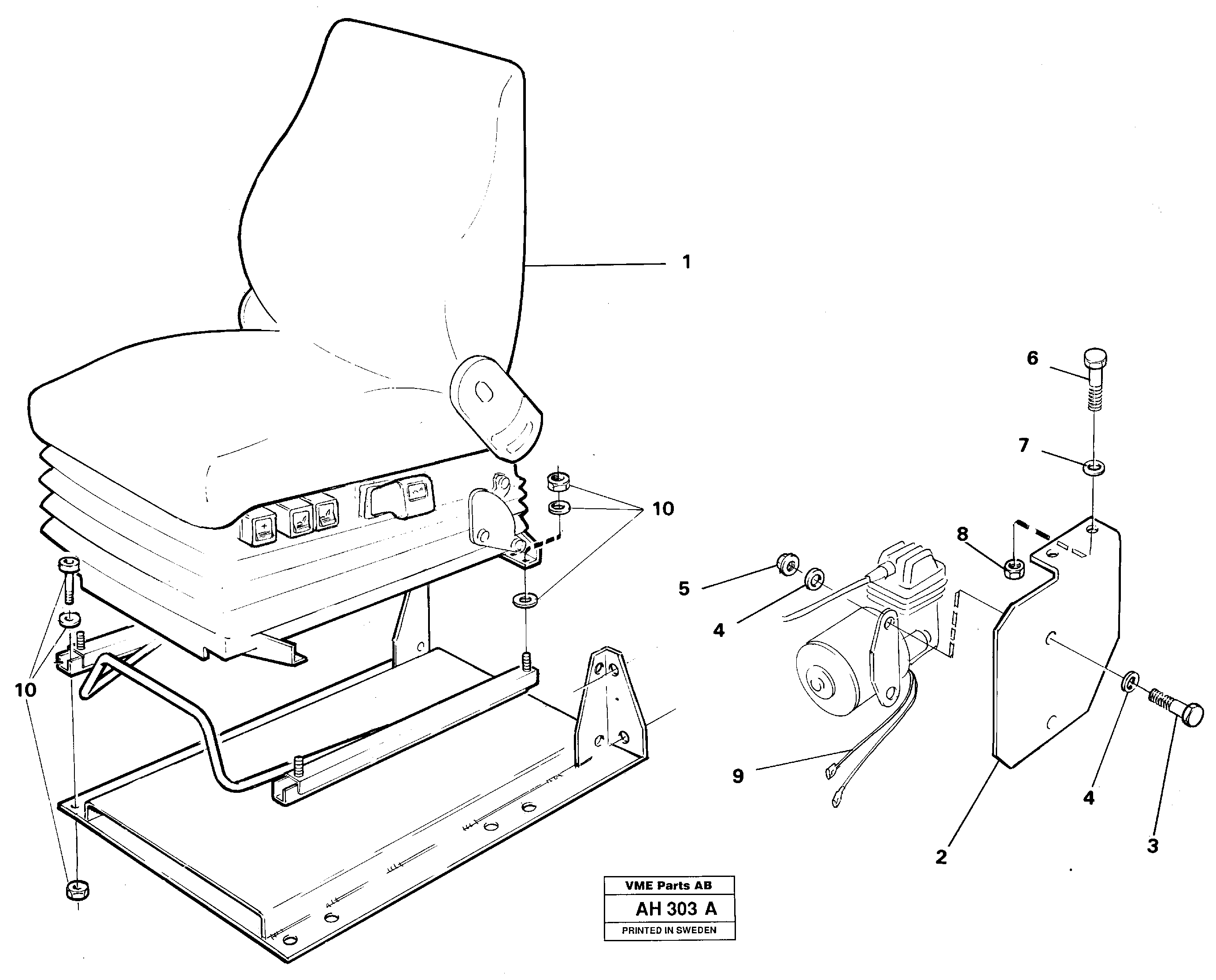 Operator's seat, air suspensioned and heated. Assembly 92075, 92196, 92404 — volvo parts diagram