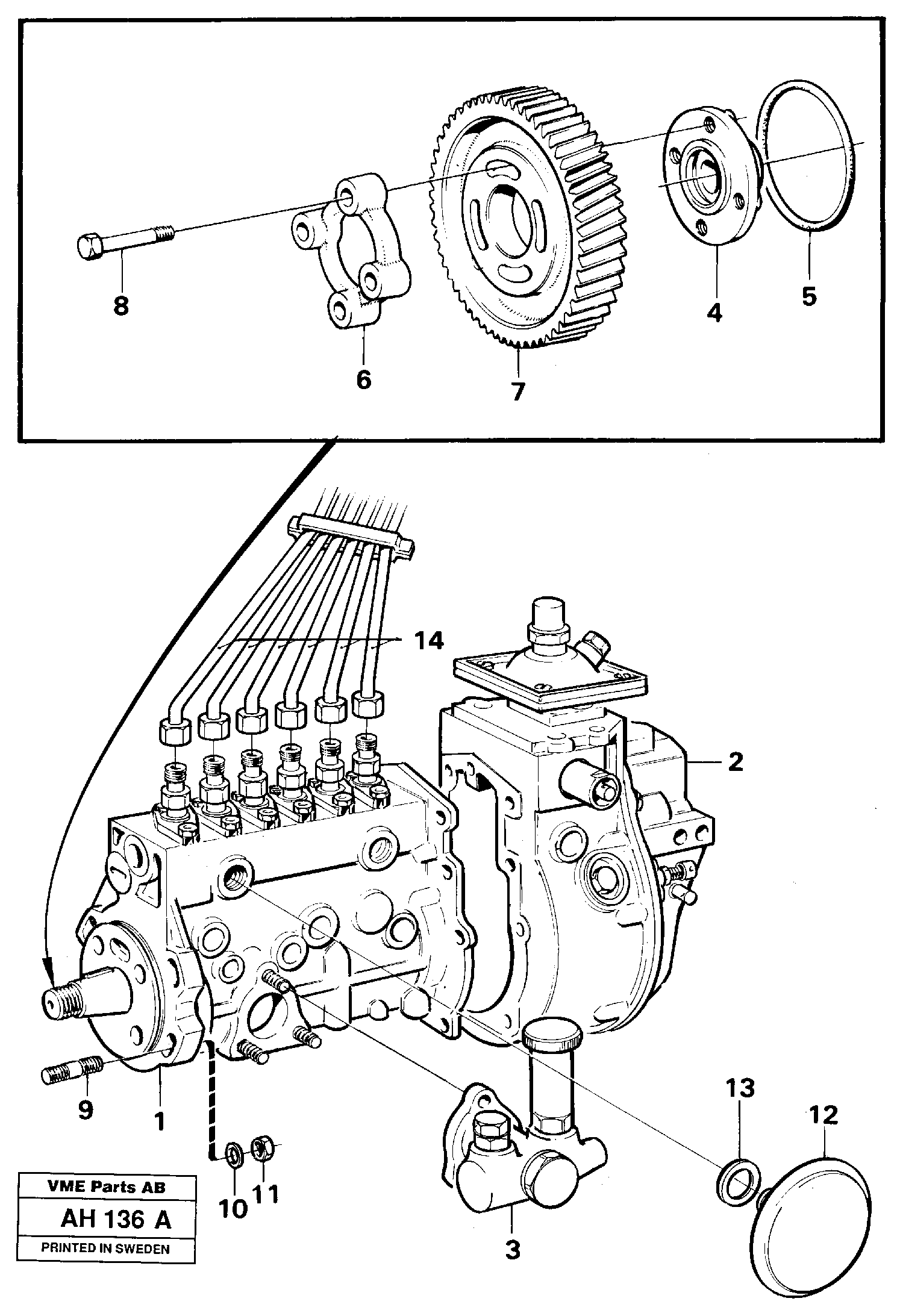 Fuel injection pump with fitting parts — volvo parts diagram