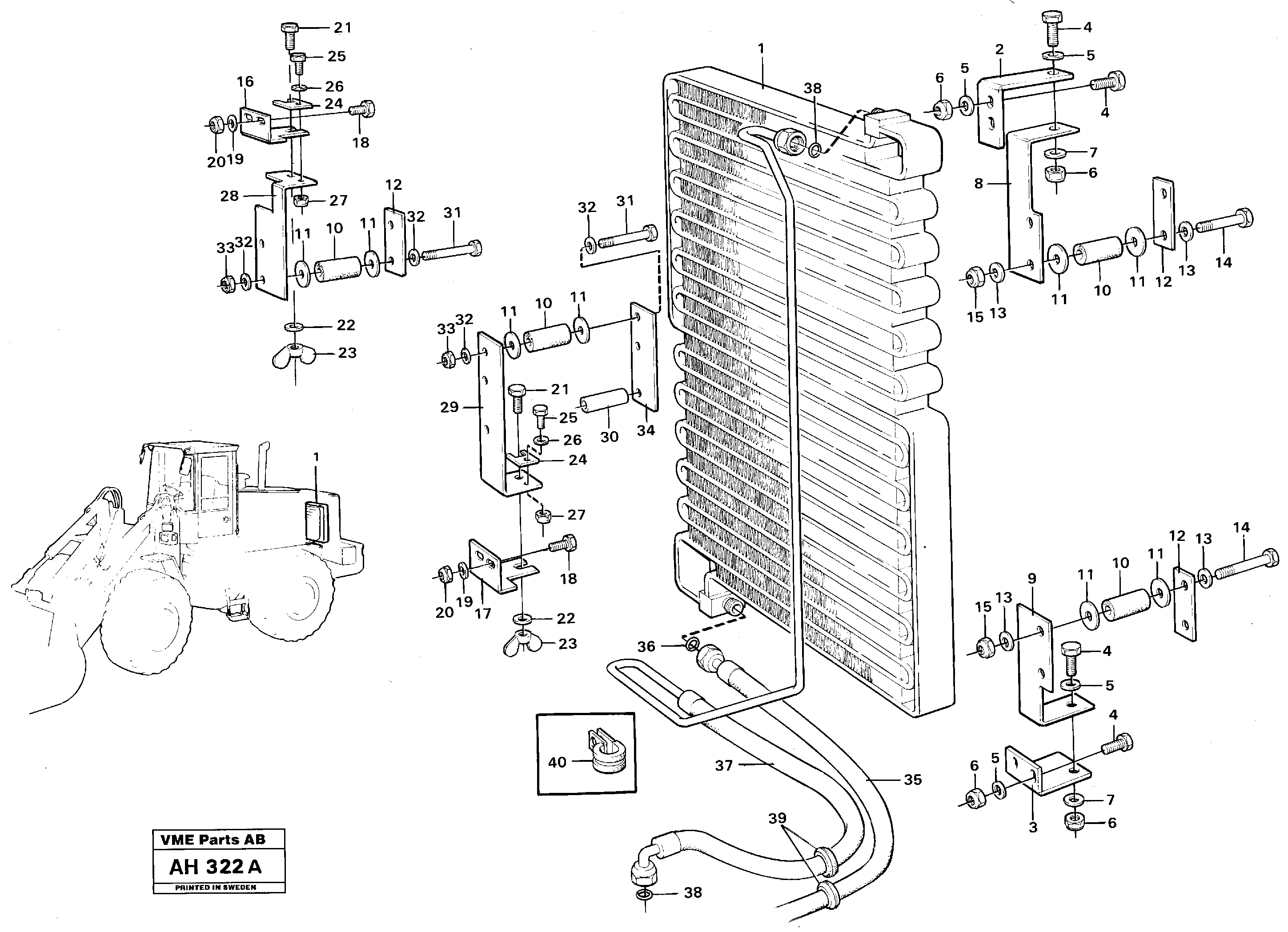 Condenser for cooling agent R134a with fitting parts  92244 — volvo parts diagram