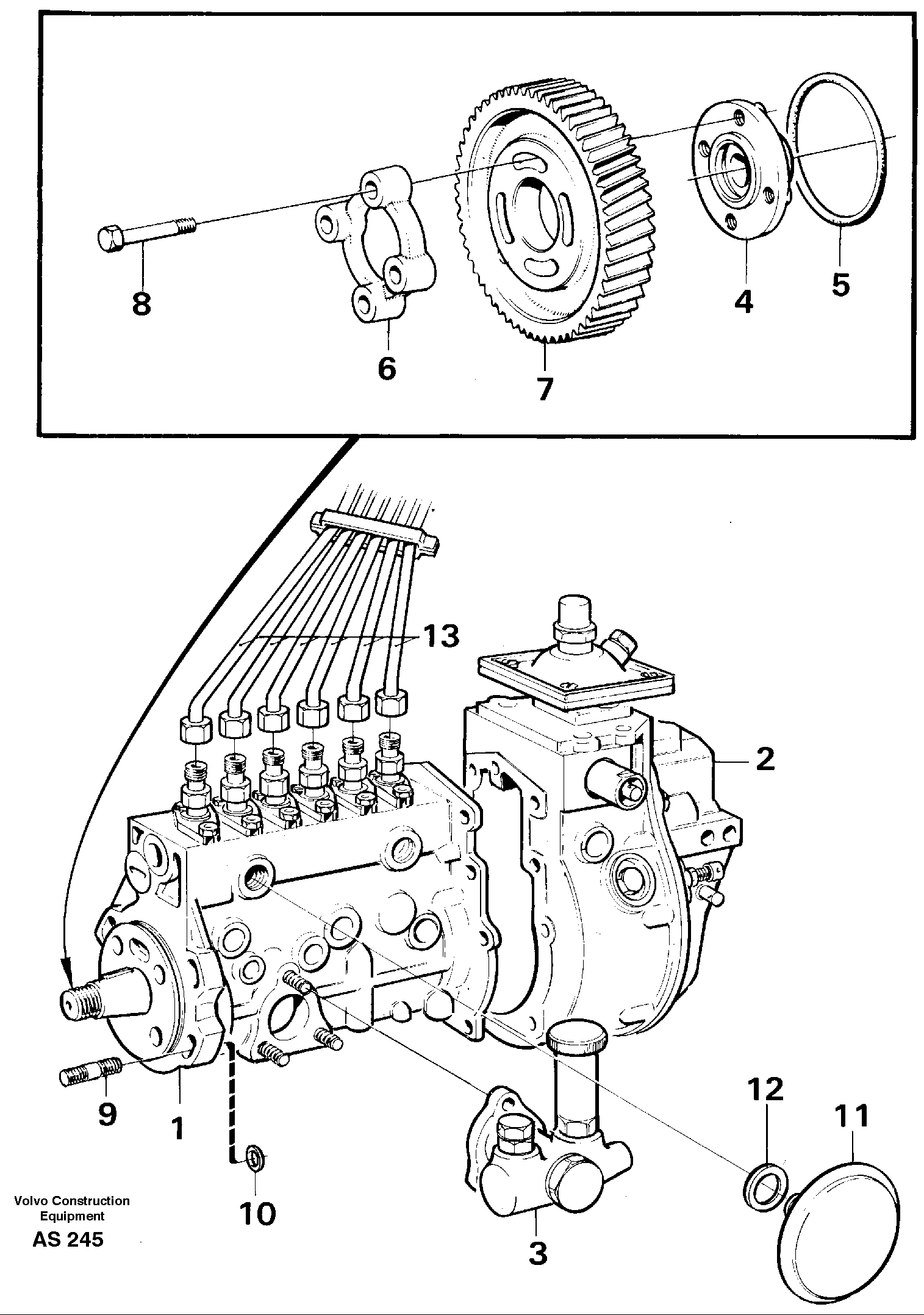 Fuel injection pump with fitting parts — volvo parts diagram