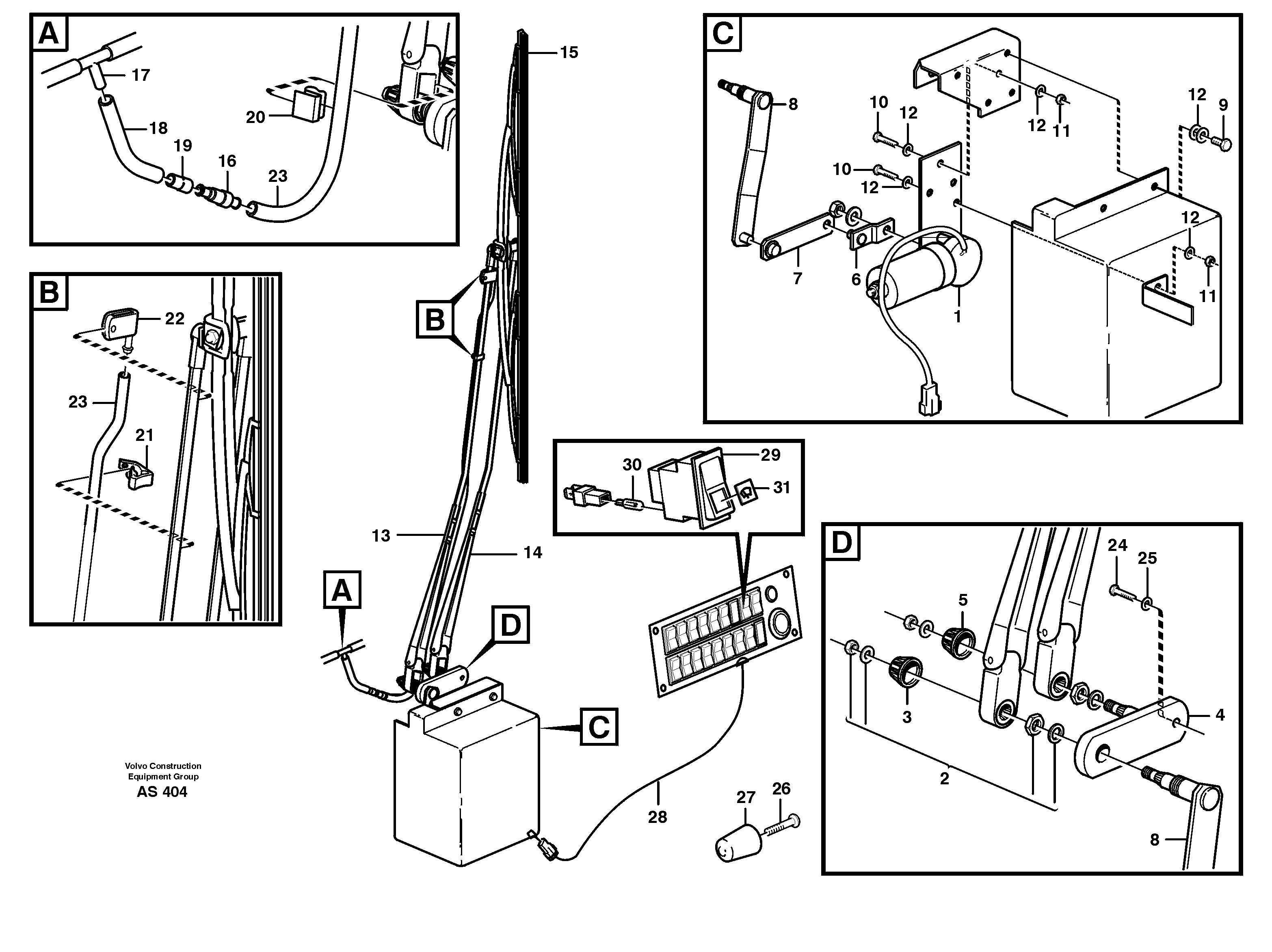 Windshield wiper for right side front window 94917 — volvo parts diagram