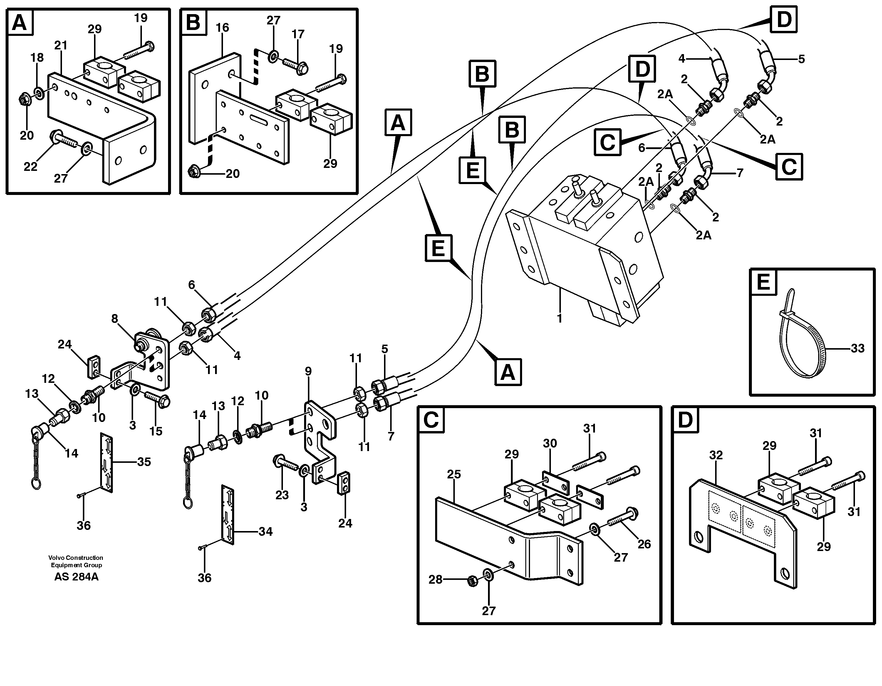 Hydraulic system, Feed line 5:th and 6:th funcion  93636, 93630 — volvo parts diagram