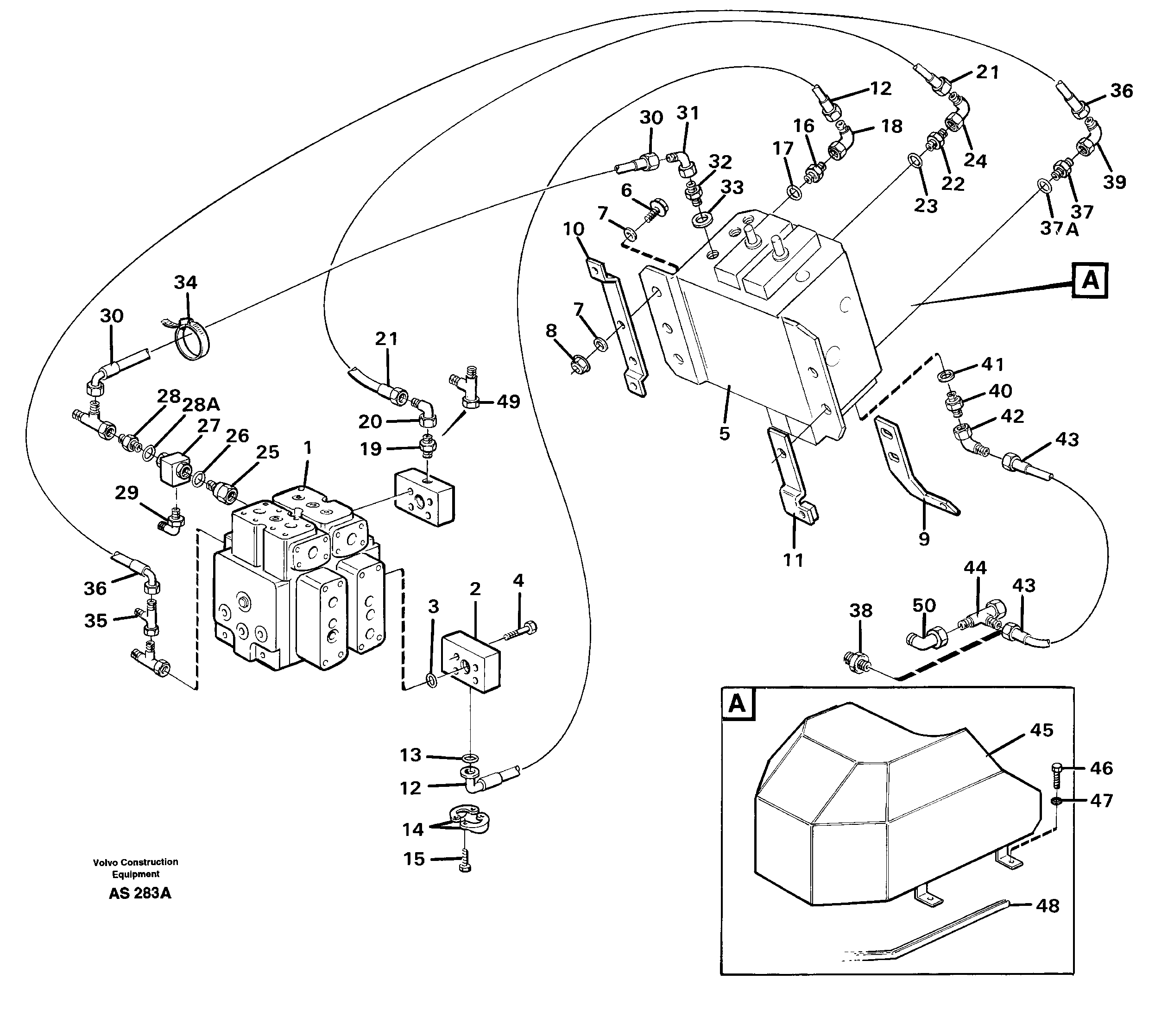 Hydraulic system, feed- and return lines, 5:th and 6:th funcion  93636, 93630 — volvo parts diagram