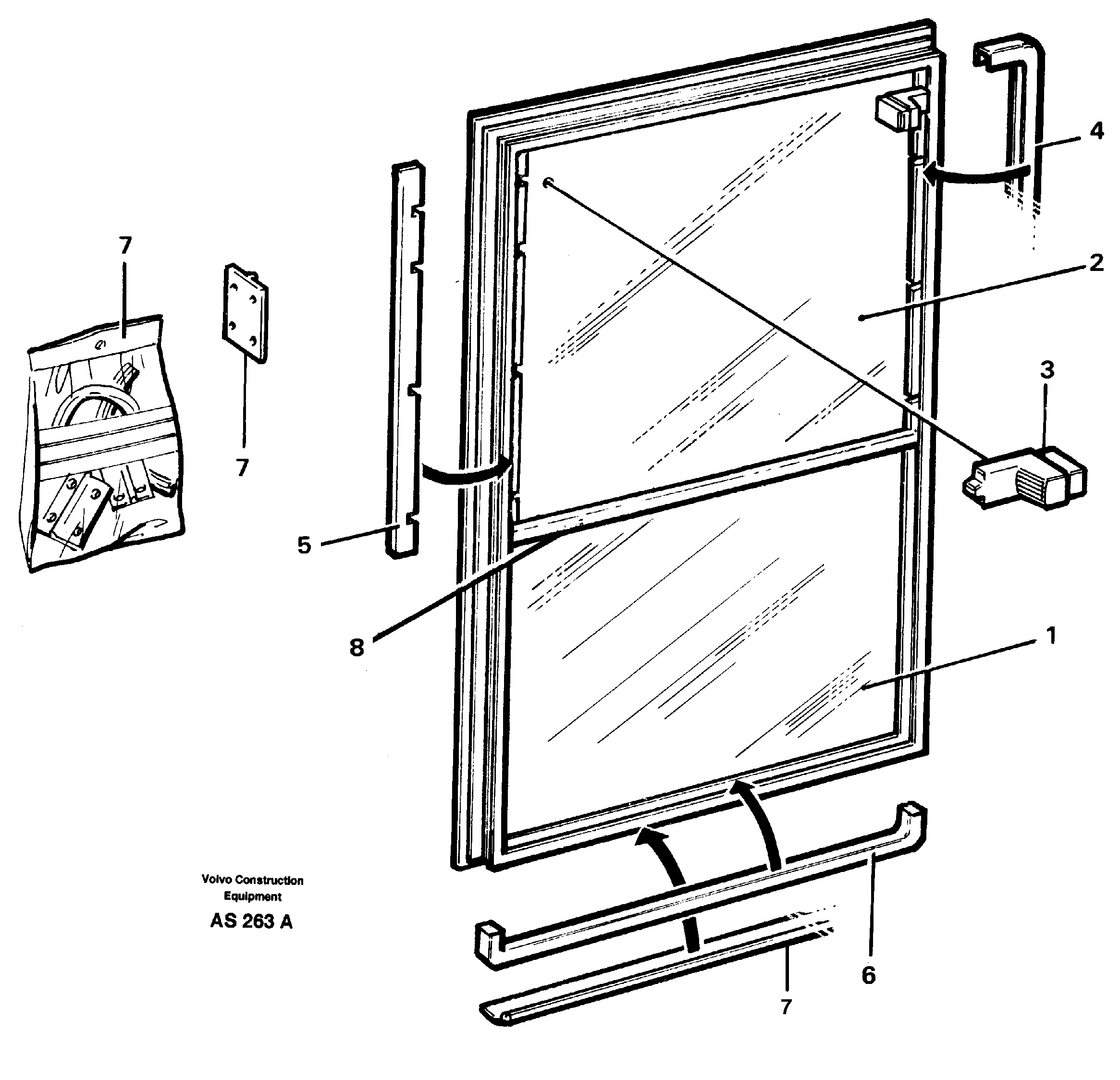 Sliding window 92165, 94825 — volvo parts diagram