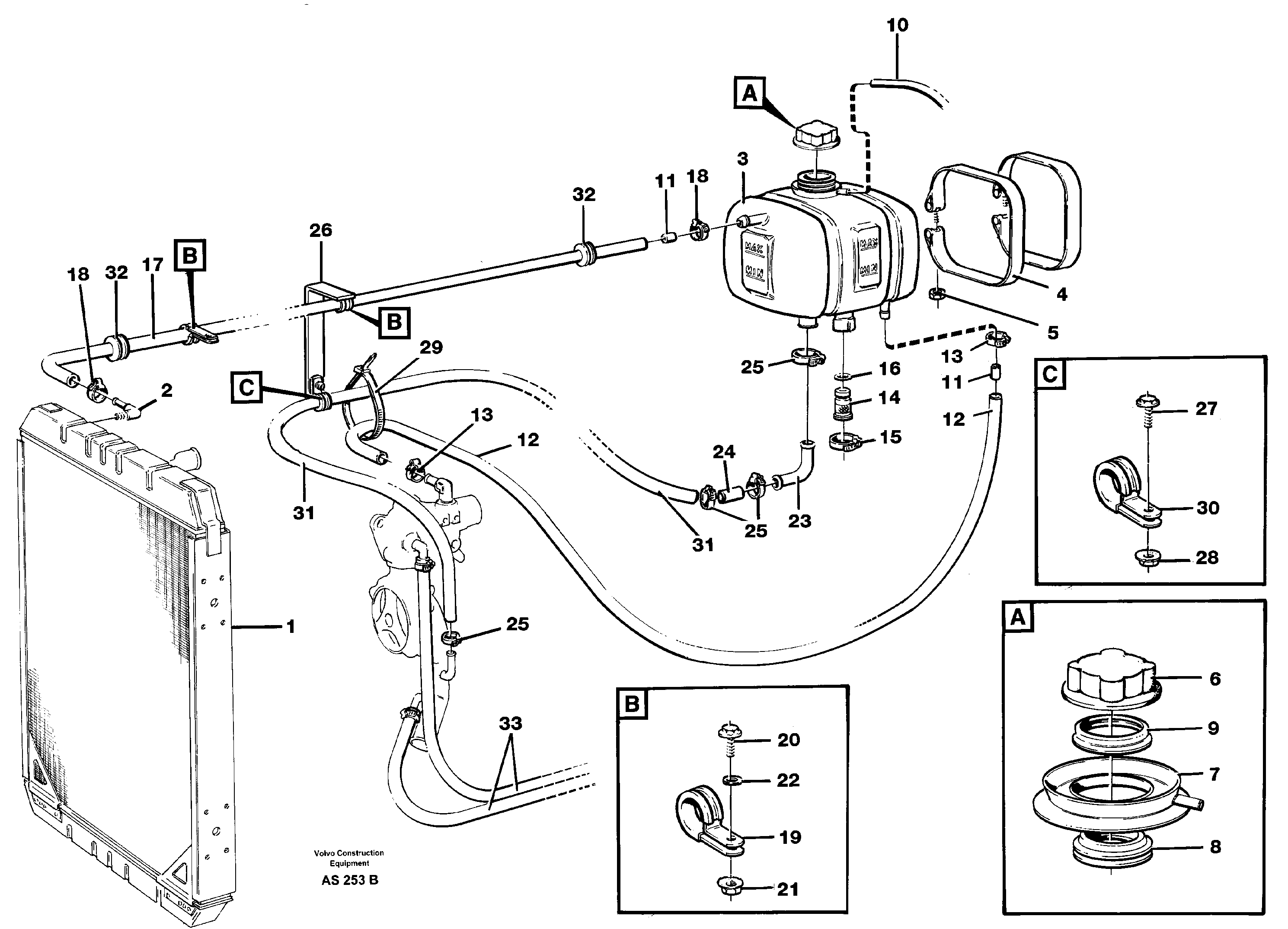 Expansion tank with fitting parts — volvo parts diagram