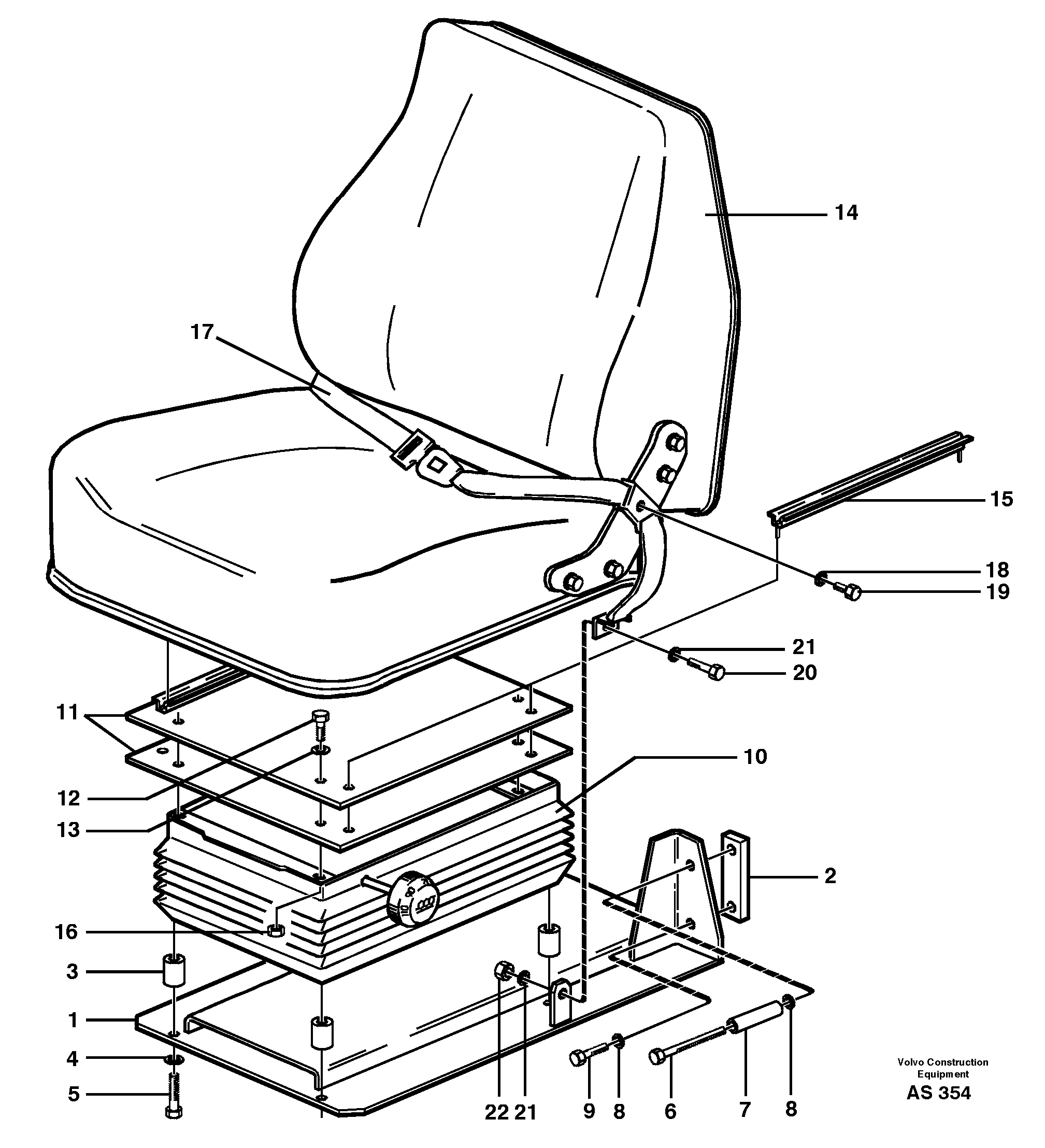 Operator seat with fitting parts  93675 — volvo parts diagram