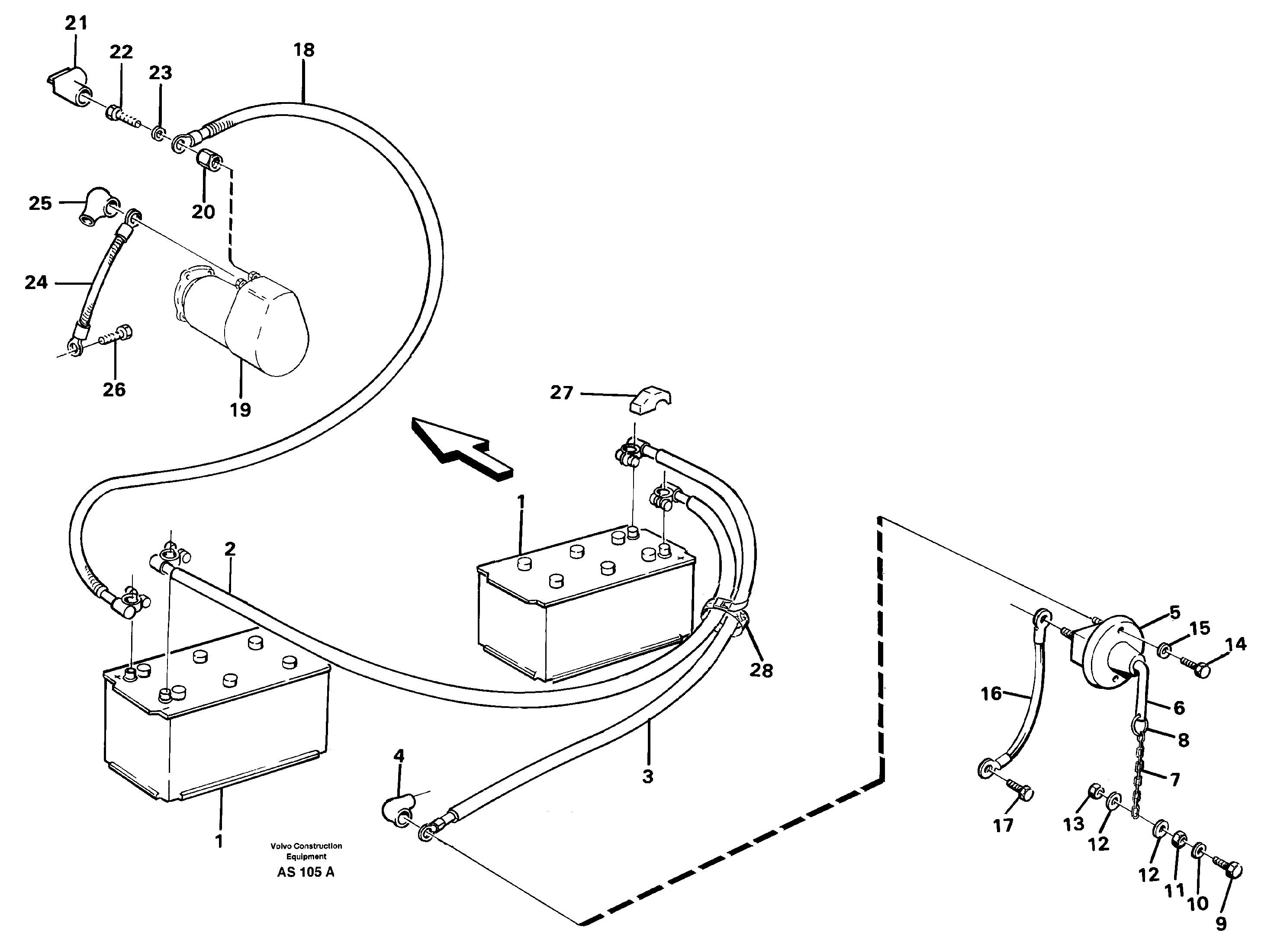 Battery cable and main switch — volvo parts diagram