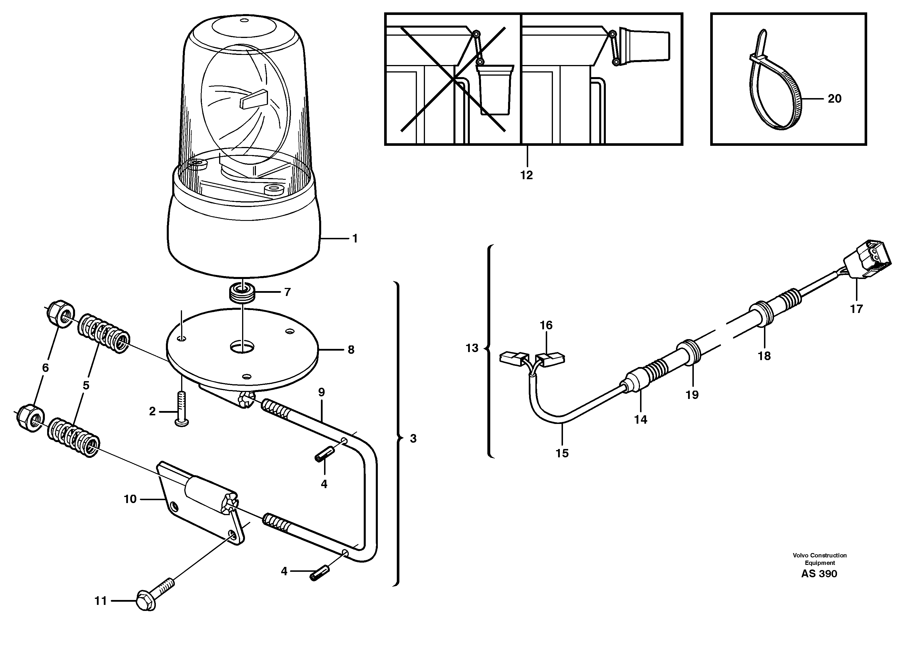 Rotating beacon 92454, 80031 — volvo parts diagram
