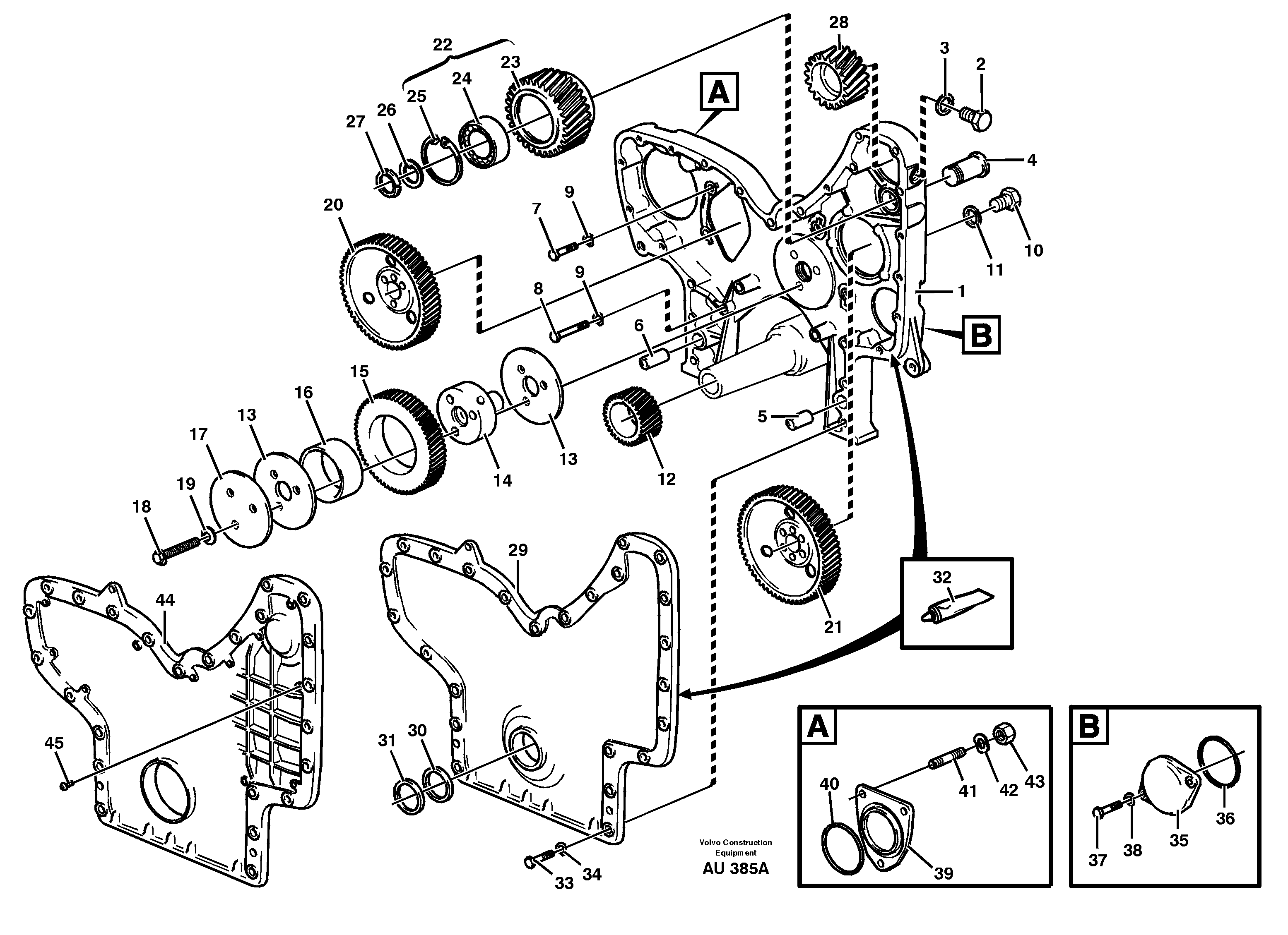 Timing gear casing and gears. — volvo parts diagram