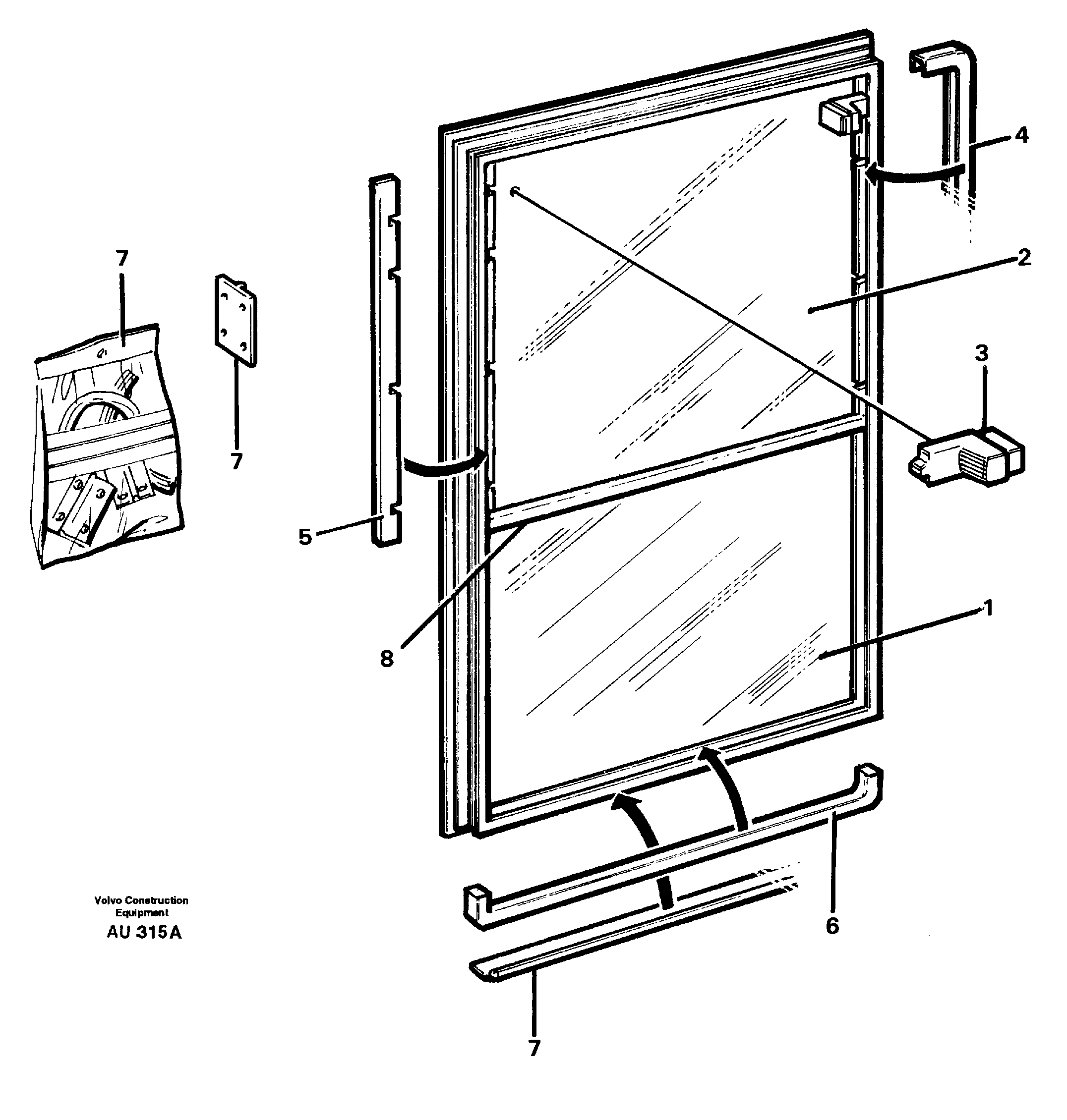 Sliding window. 92028, 92194, 94824 — volvo parts diagram