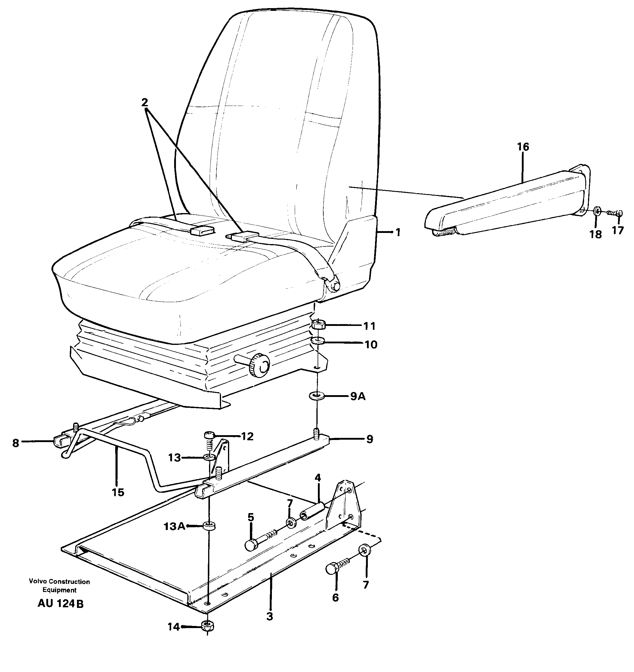 Operator seat with fitting parts — volvo parts diagram