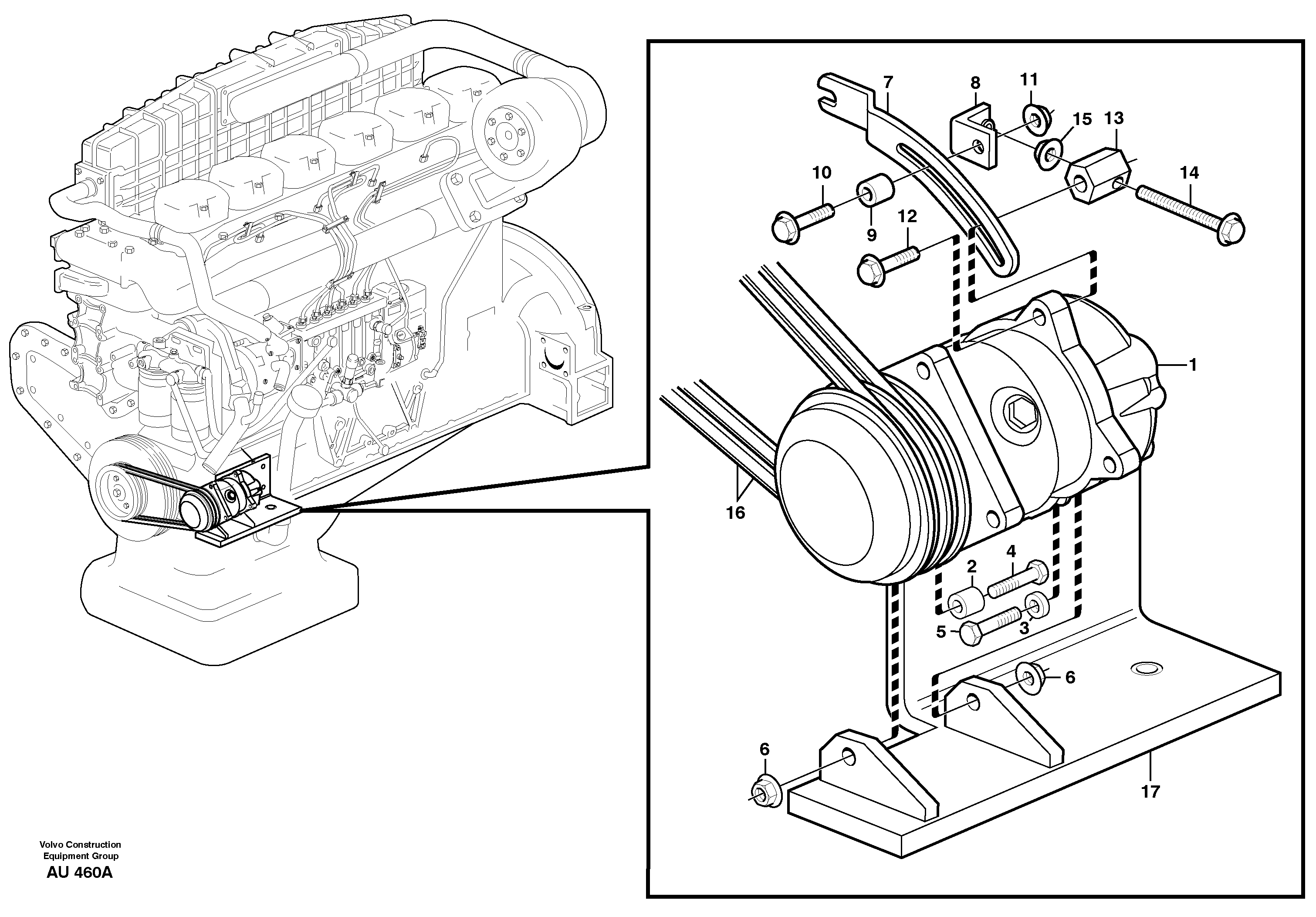Air compressor with fitting parts.  93921,  93956 — volvo parts diagram