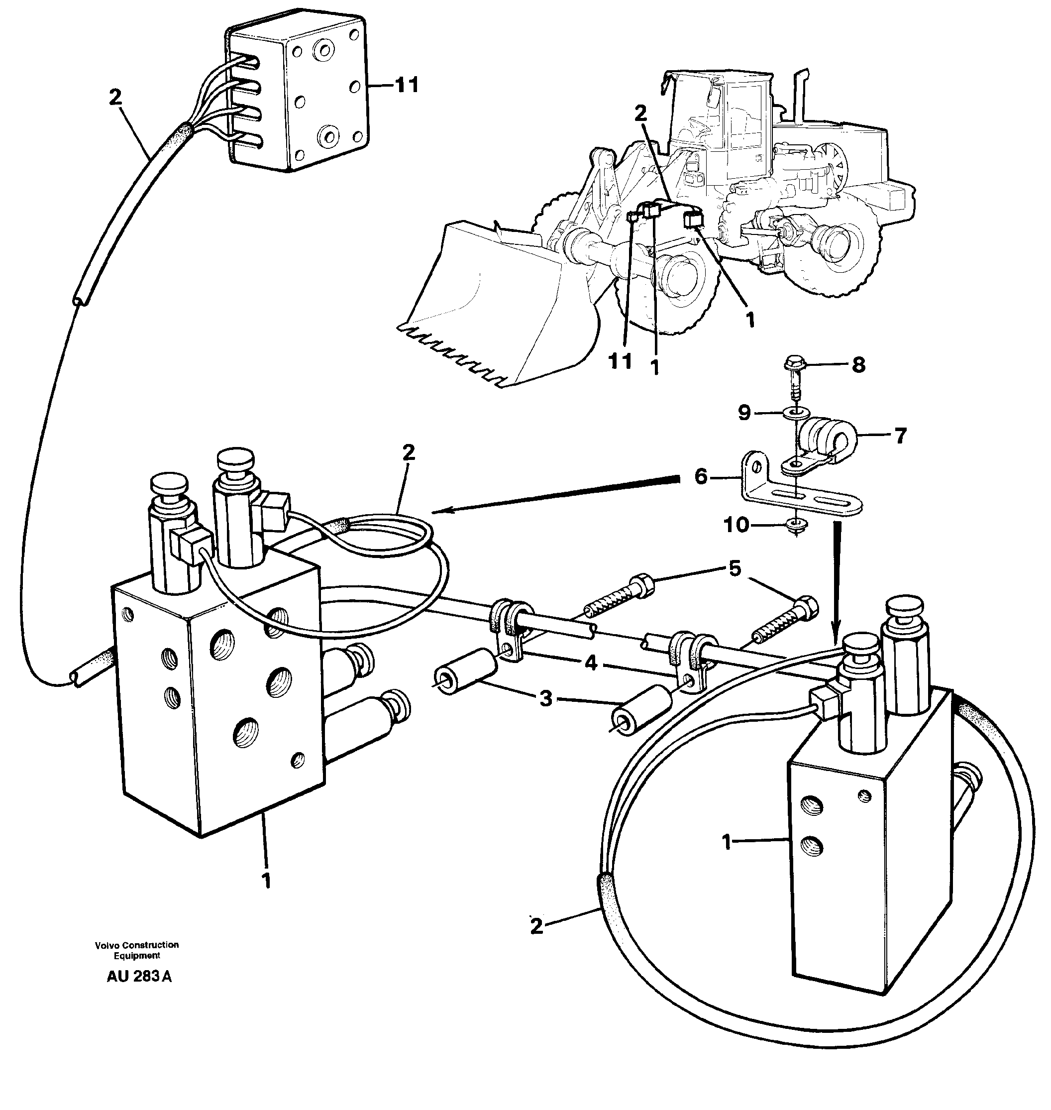 Cable harness, boom suspension system, front.  94601,  80216 — volvo parts diagram