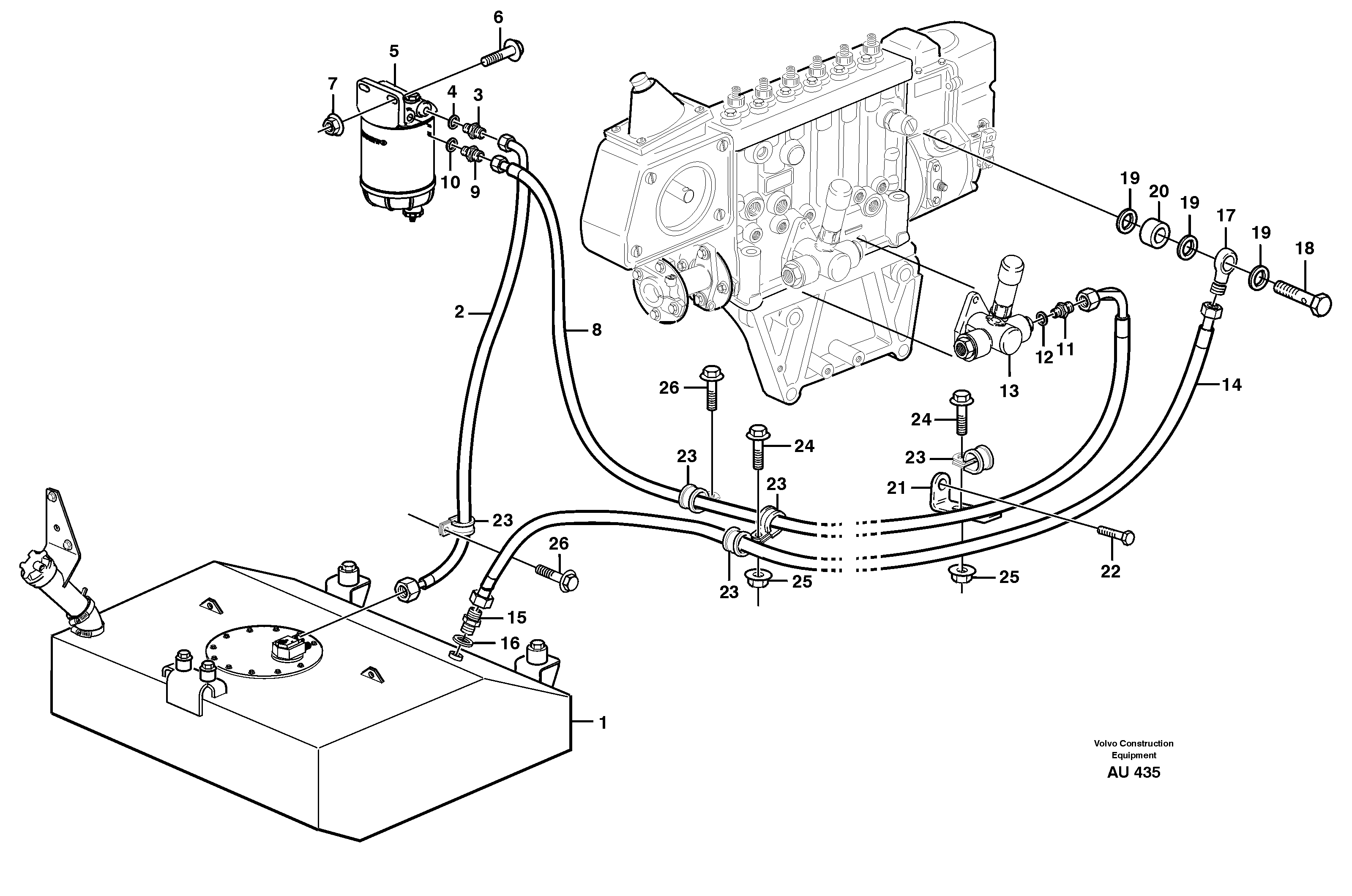 Fuel pipes, fuel tank - injection pump. — volvo parts diagram