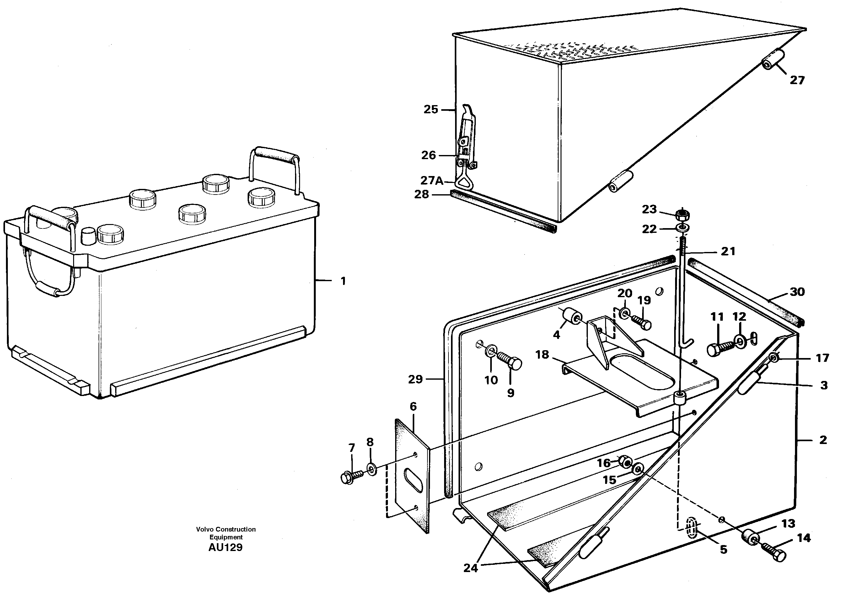 Battery box with fitting parts — volvo parts diagram