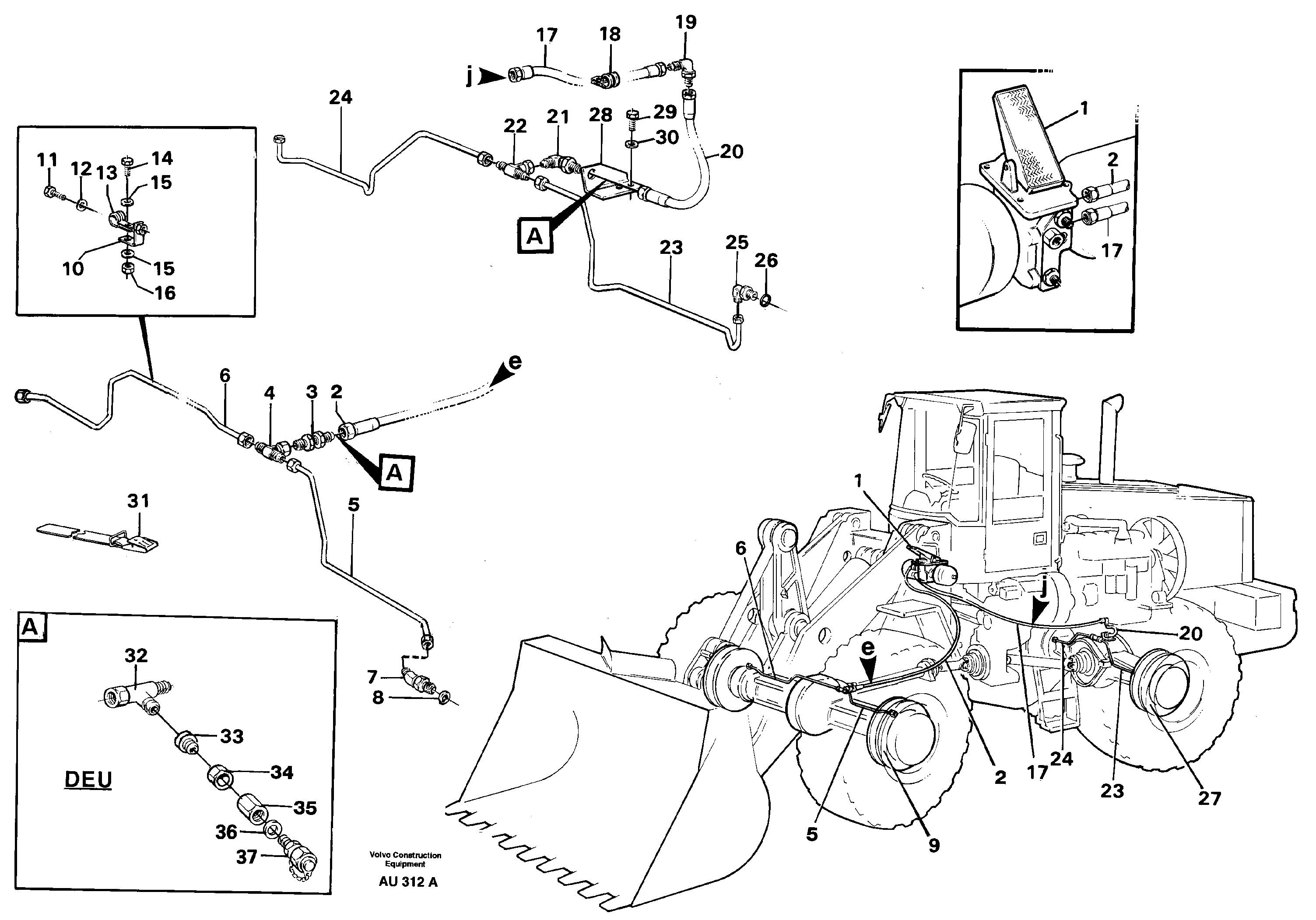 Brake pipes, footbrake valve- front- and rear axle. — volvo parts diagram