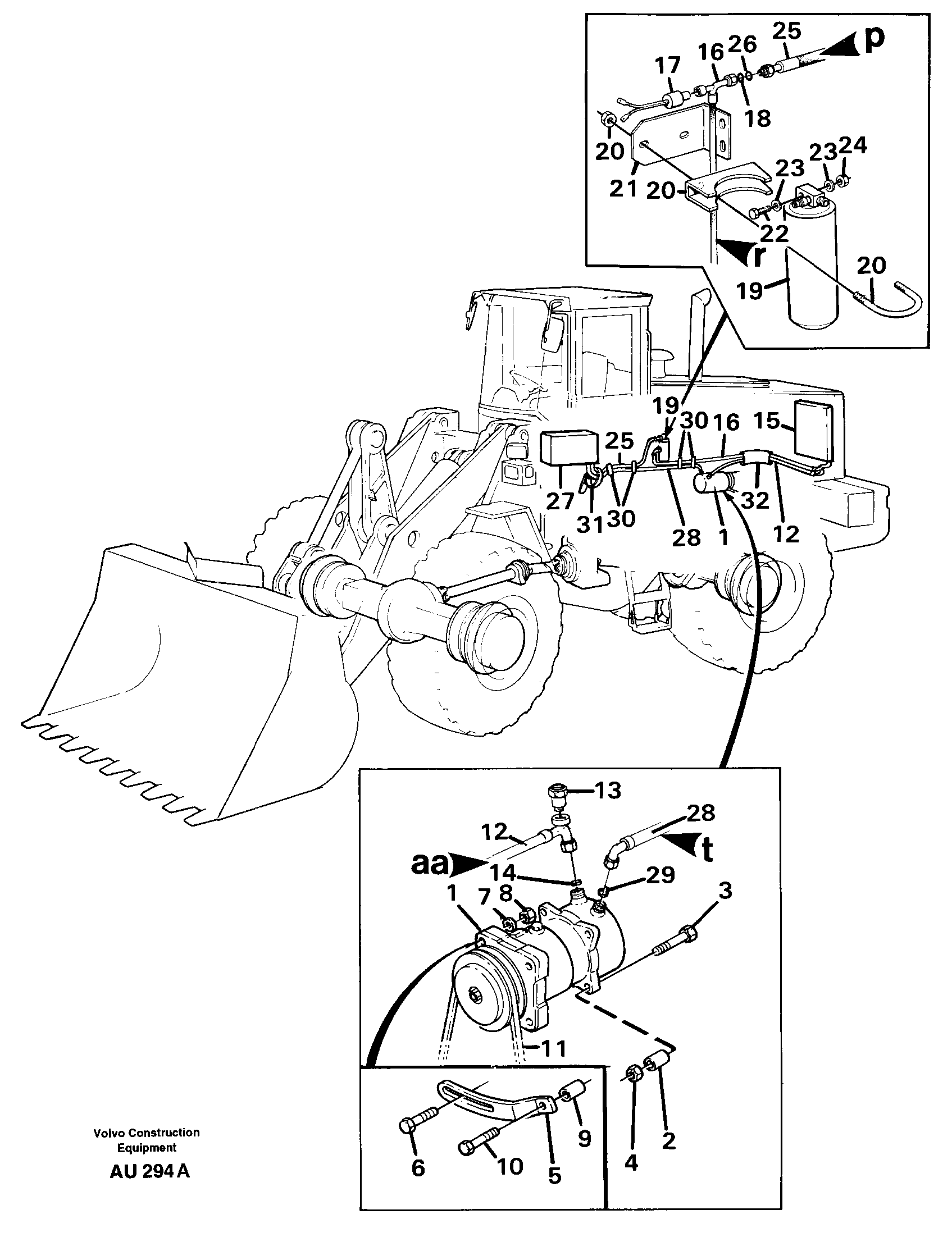 Air compressor with fitting parts.  92792, 93448 — volvo parts diagram