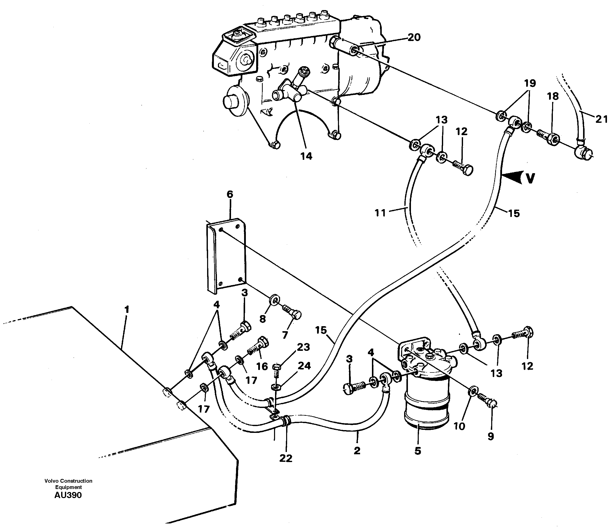 Fuel pipes, fuel tank - injection pump. — volvo parts diagram