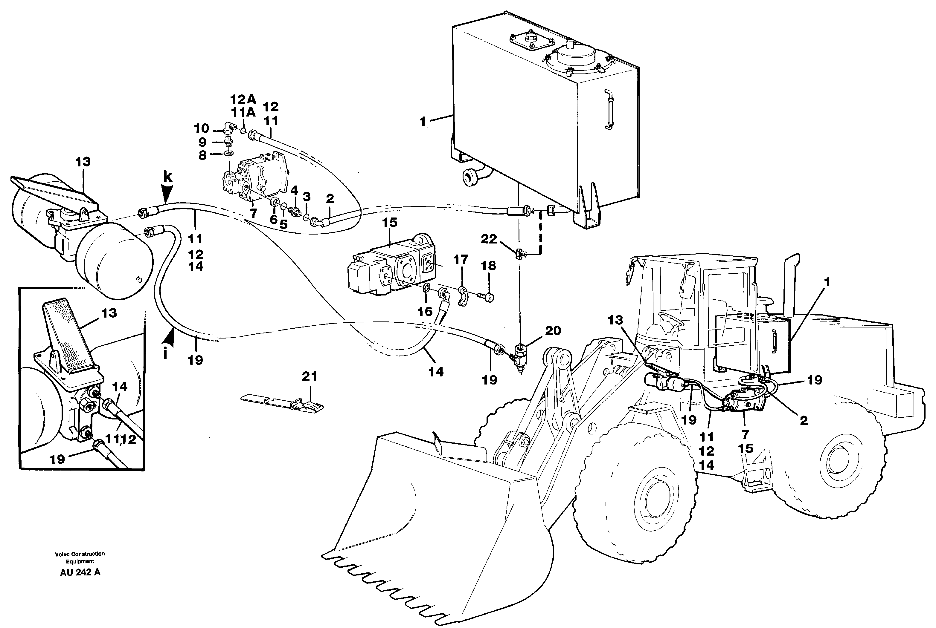 Brake hoses, tank - pump - footbrake valve — volvo parts diagram