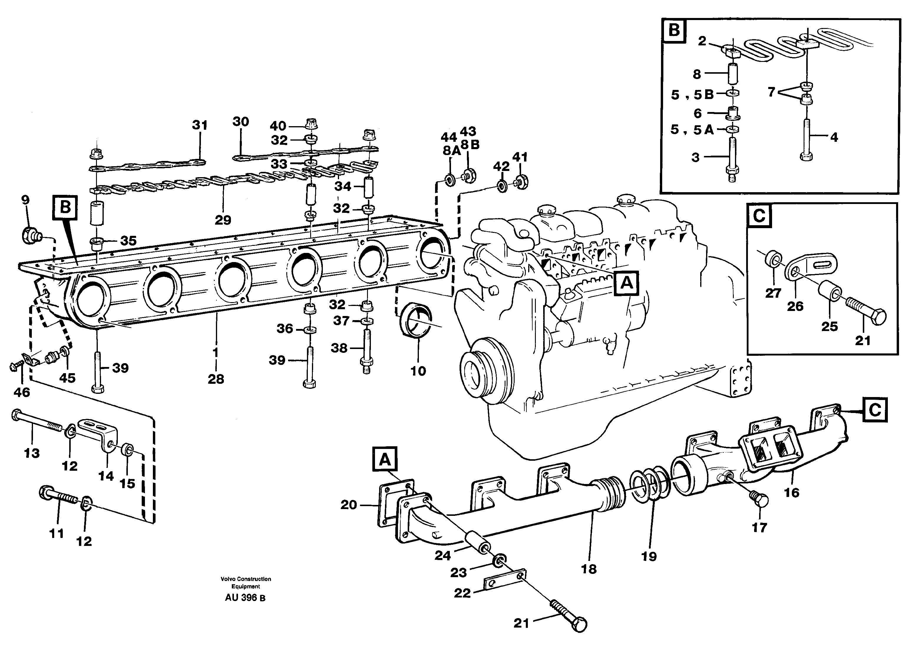 Inlet manifold and exhaust manifold — volvo parts diagram