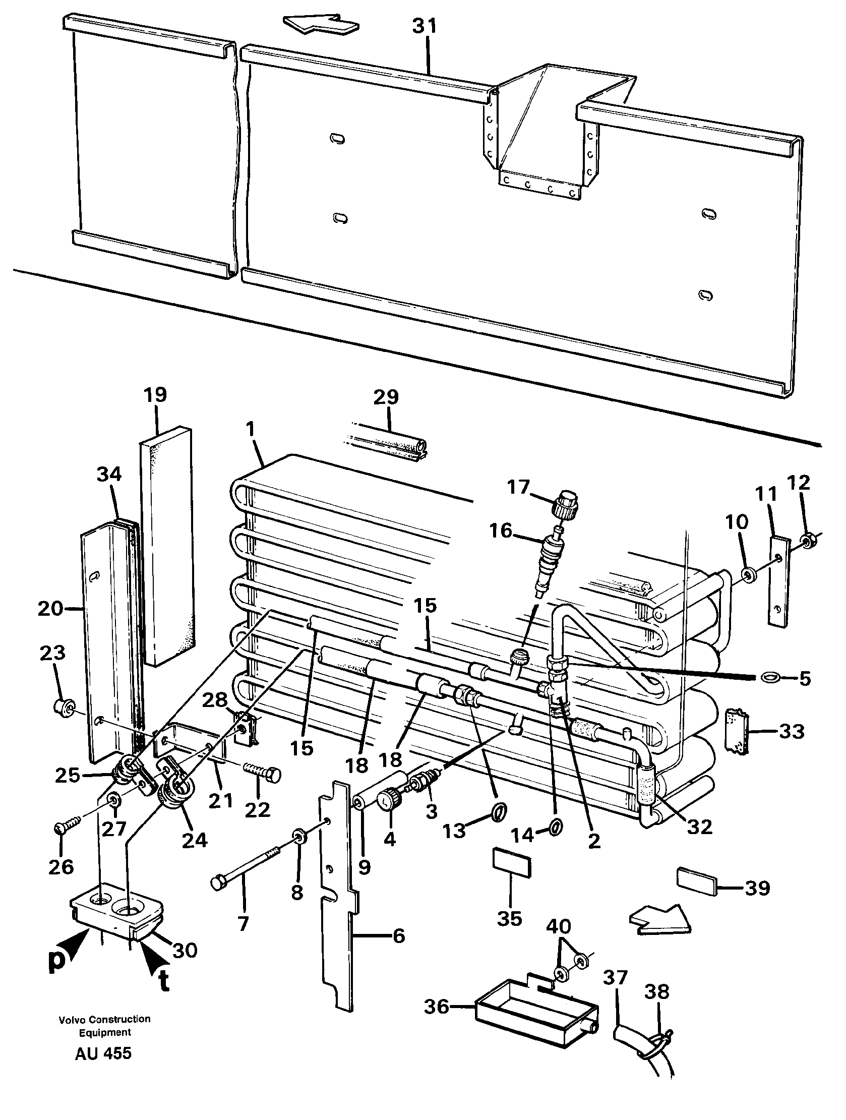 Evaporator with fitting parts.  92792, 93448, 93921, 93956 — volvo parts diagram